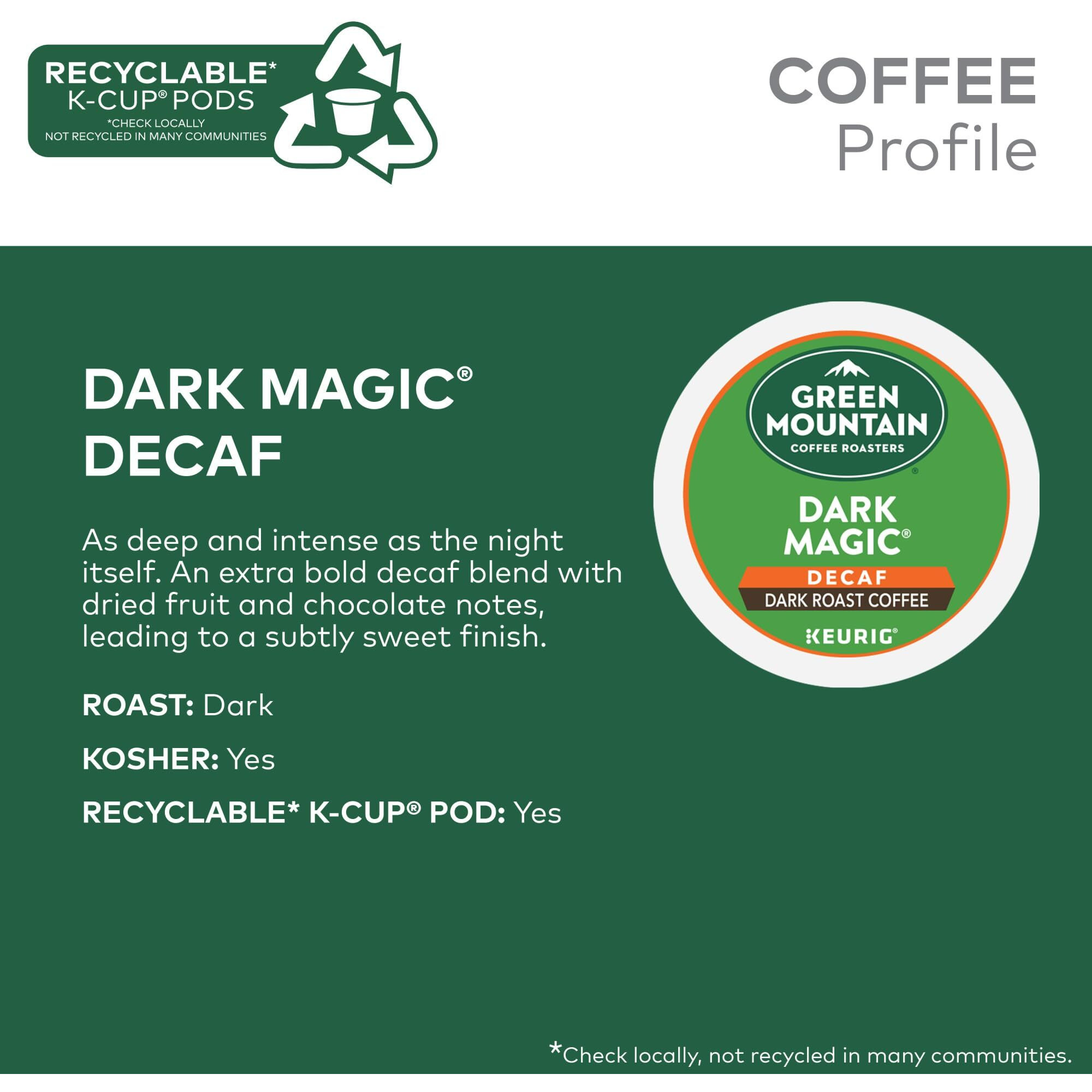 Green Mountain Coffee Dark Magic Decaf, Keurig Single Serve K-Cup Pods, Dark Roast Coffee, 60 Count, (6 Packs Of 10)