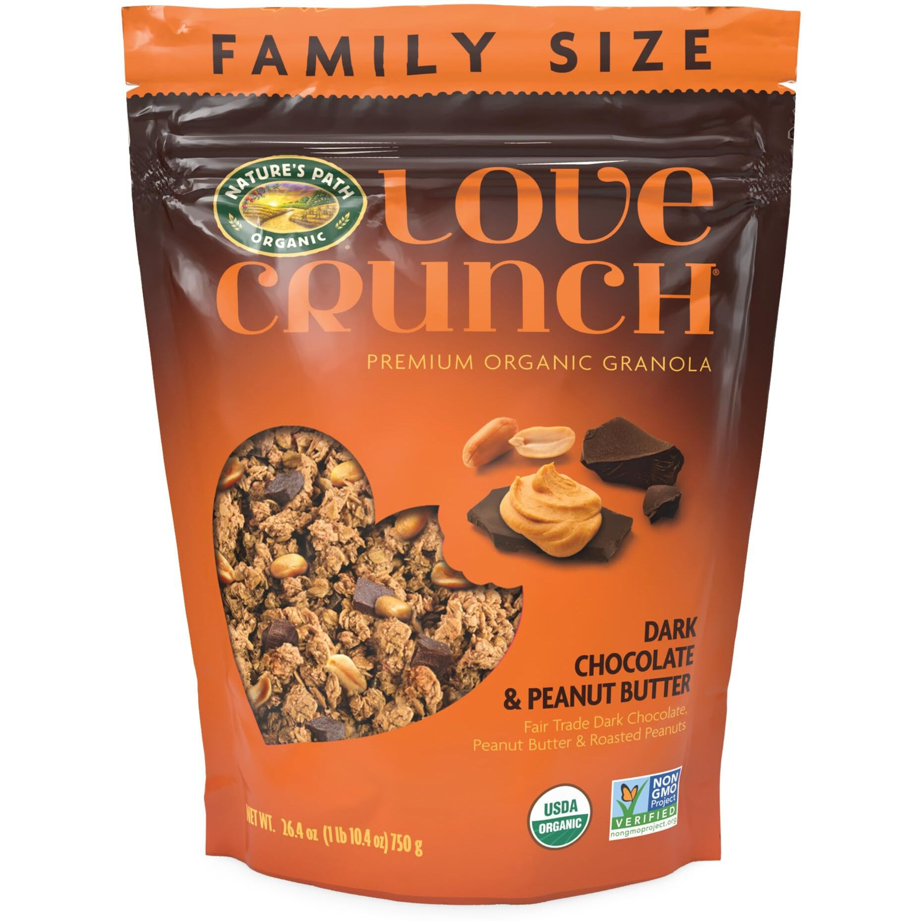 Love Crunch Organic Dark Chocolate And Peanut Butter Granola, 1.65 Lbs. (Pack Of 6), Non-Gmo, Fair Trade, By Nature's Path