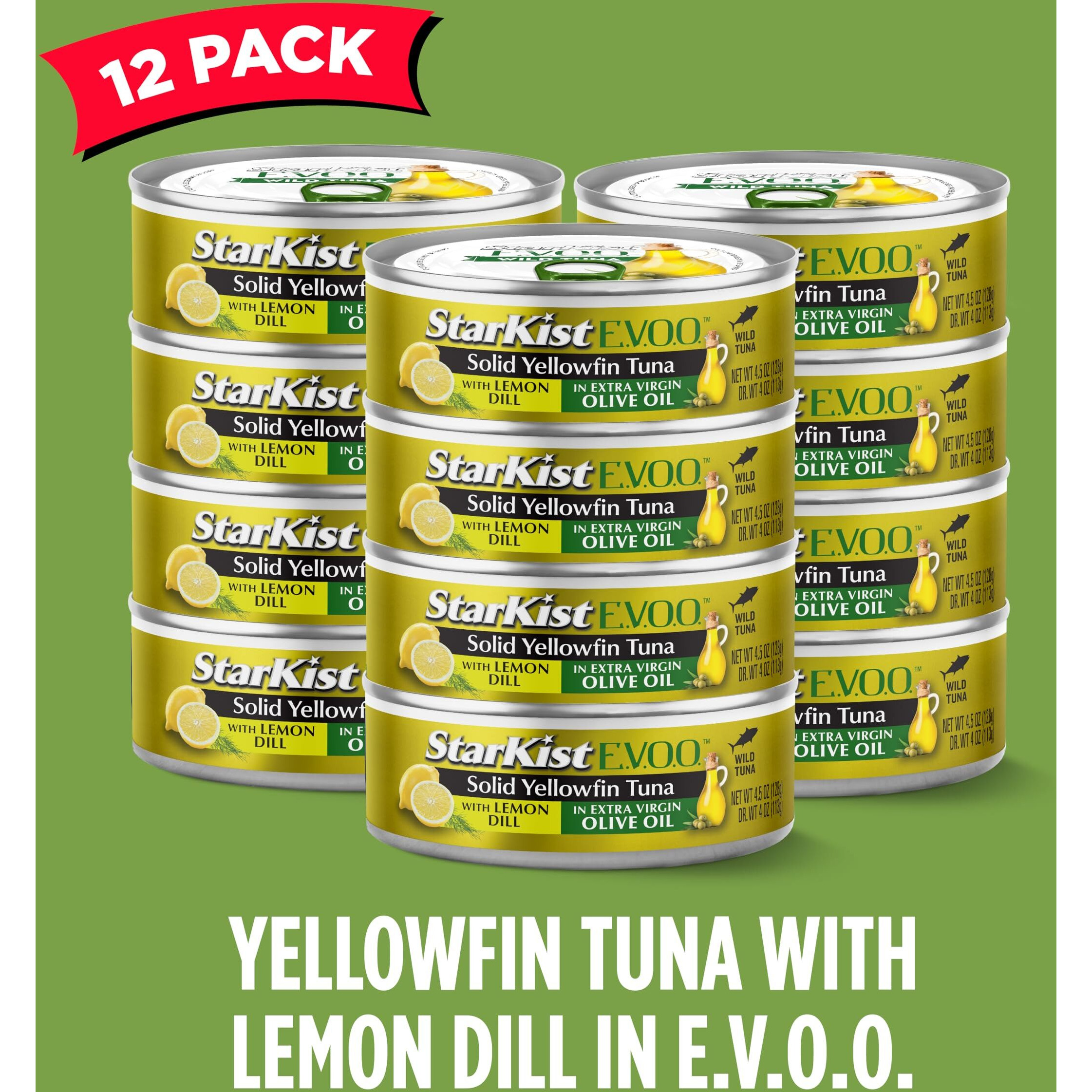 Starkist E.V.O.O. Solid Yellowfin Tuna With Lemon Dill And Extra Virgin Olive Oil (Packaging May Vary), 4.5 Ounce (Pack Of 12)