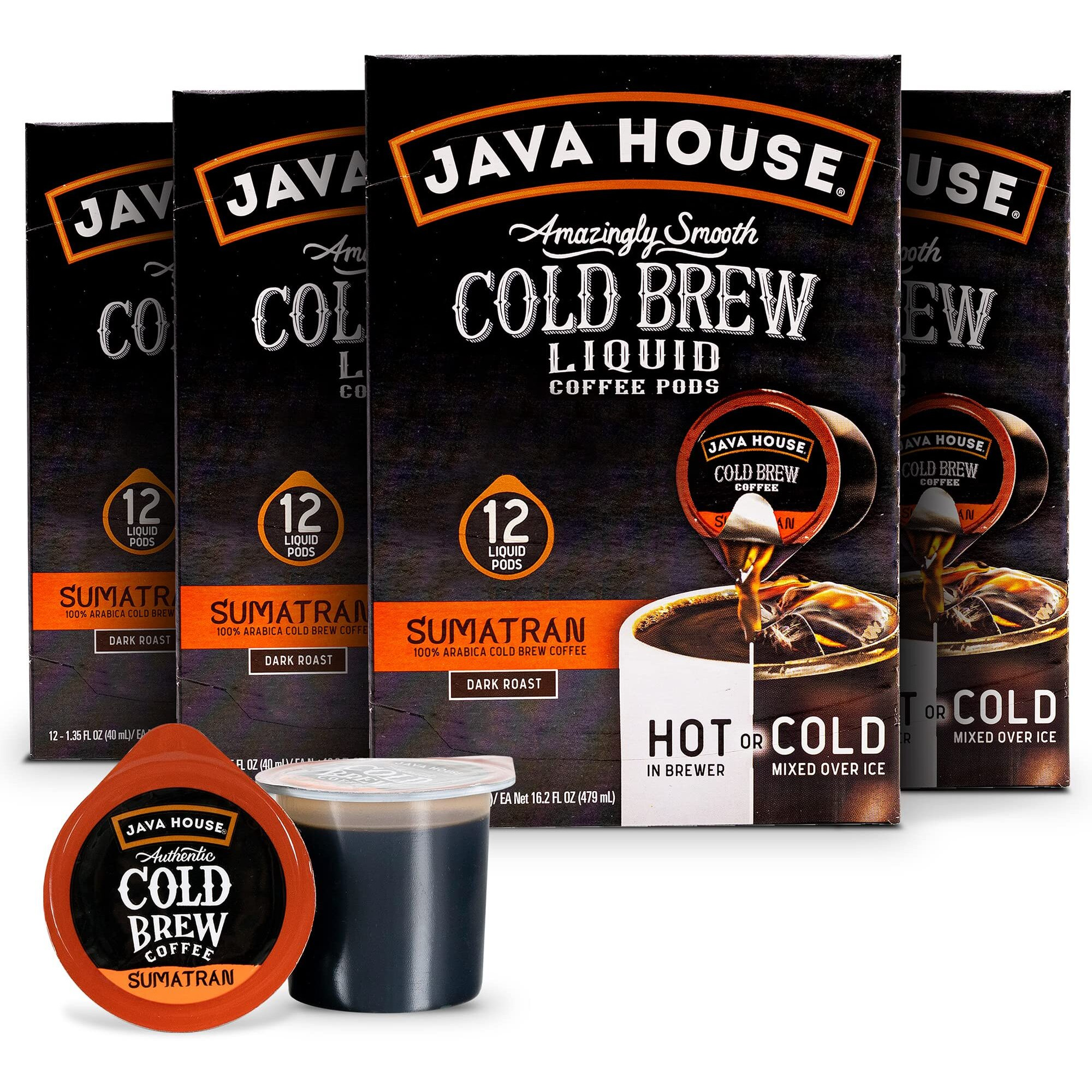 Java House Cold Brew Coffee Concentrate Single Serve Liquid Pods, Sumatran, 1.35 Fl Oz (Pack Of 48)