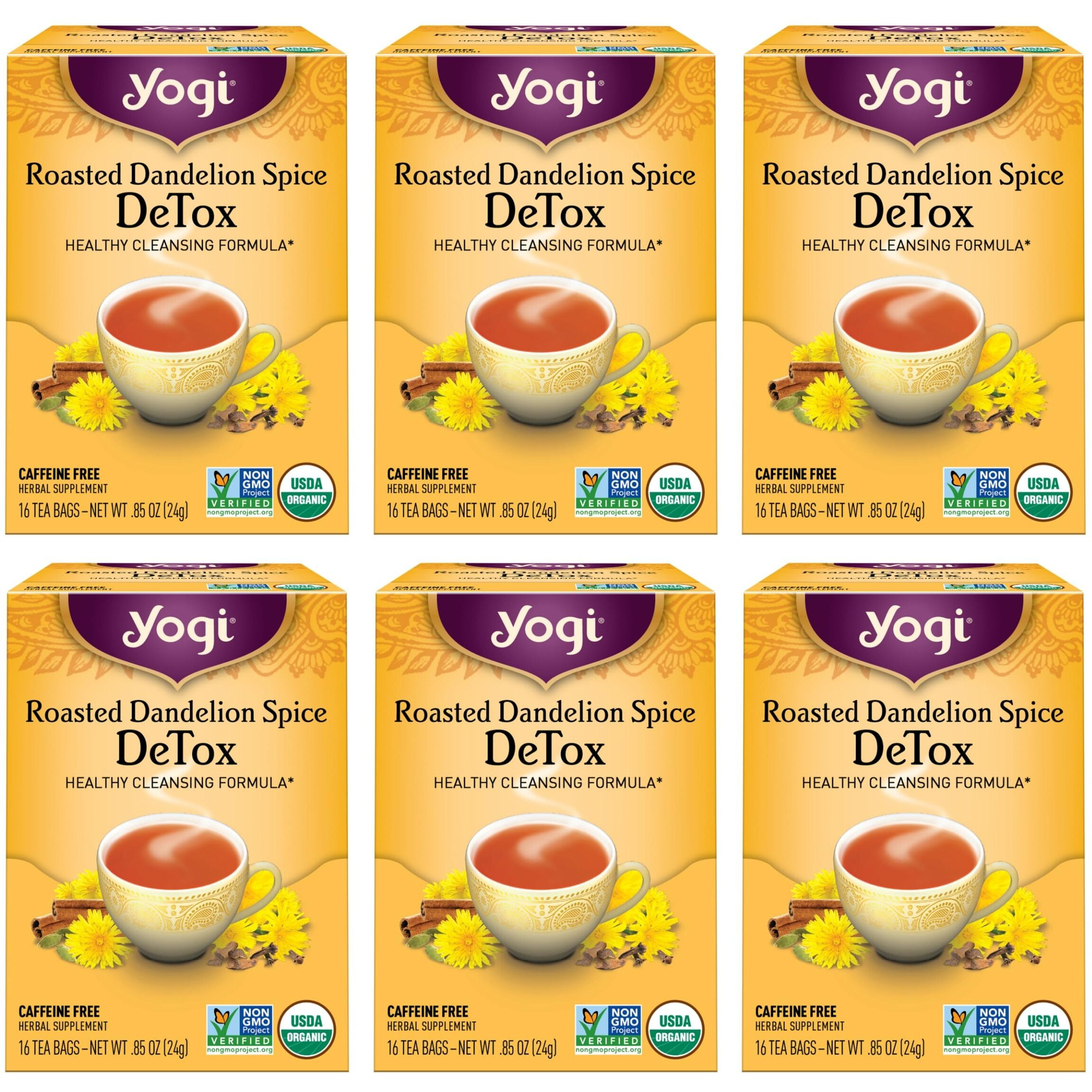 Yogi Tea Roasted Dandelion Spice Detox Tea - 16 Tea Bags Per Pack (6 Packs) - Organic Detox Tea - Includes Roasted Dandelion Root, Dandelion Root, Cinnamon Bark, Cocoa Shell & More