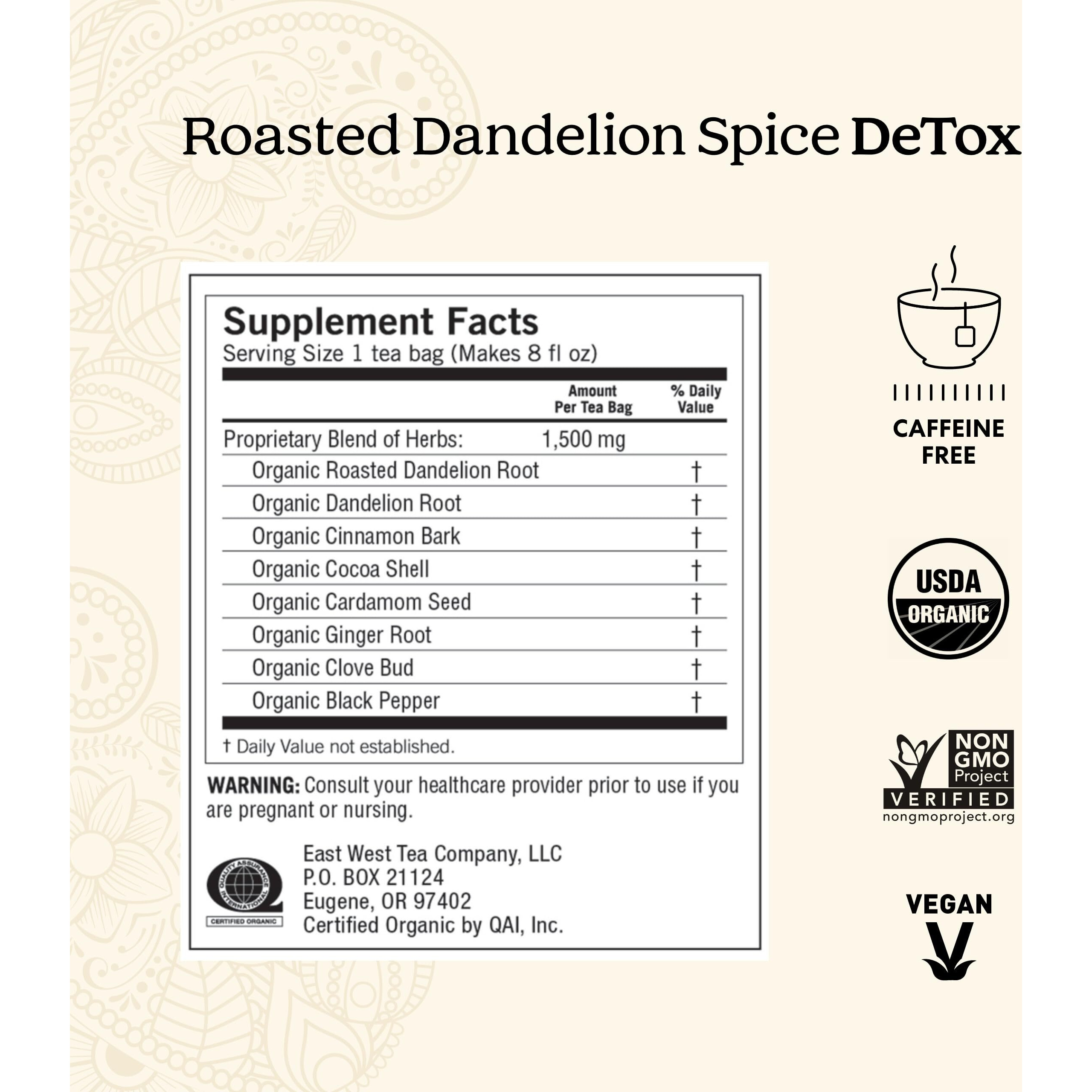 Yogi Tea Roasted Dandelion Spice Detox Tea - 16 Tea Bags Per Pack (6 Packs) - Organic Detox Tea - Includes Roasted Dandelion Root, Dandelion Root, Cinnamon Bark, Cocoa Shell & More