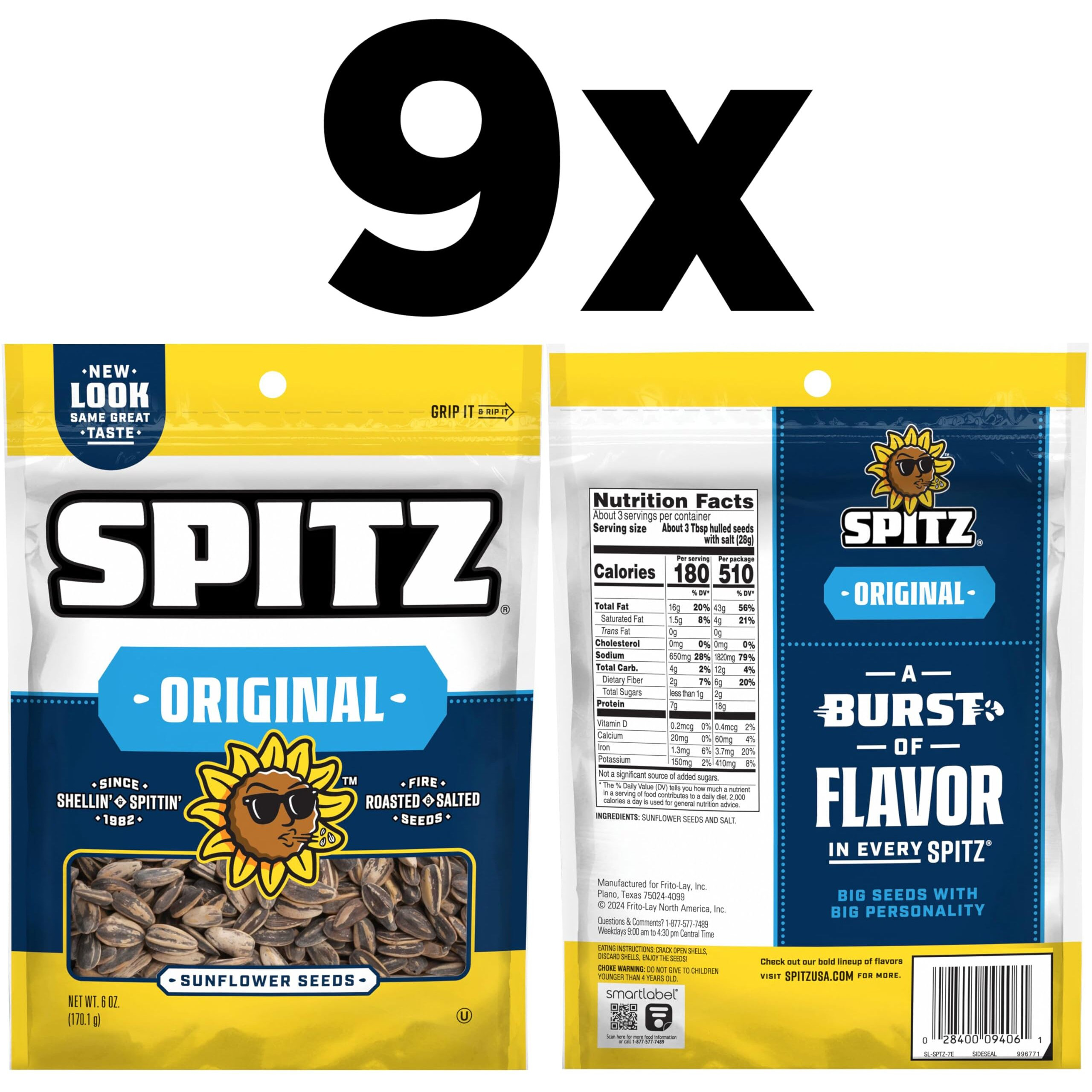 Spitz Sunflower Seeds, Salted, 6 Ounce (Pack Of 9)