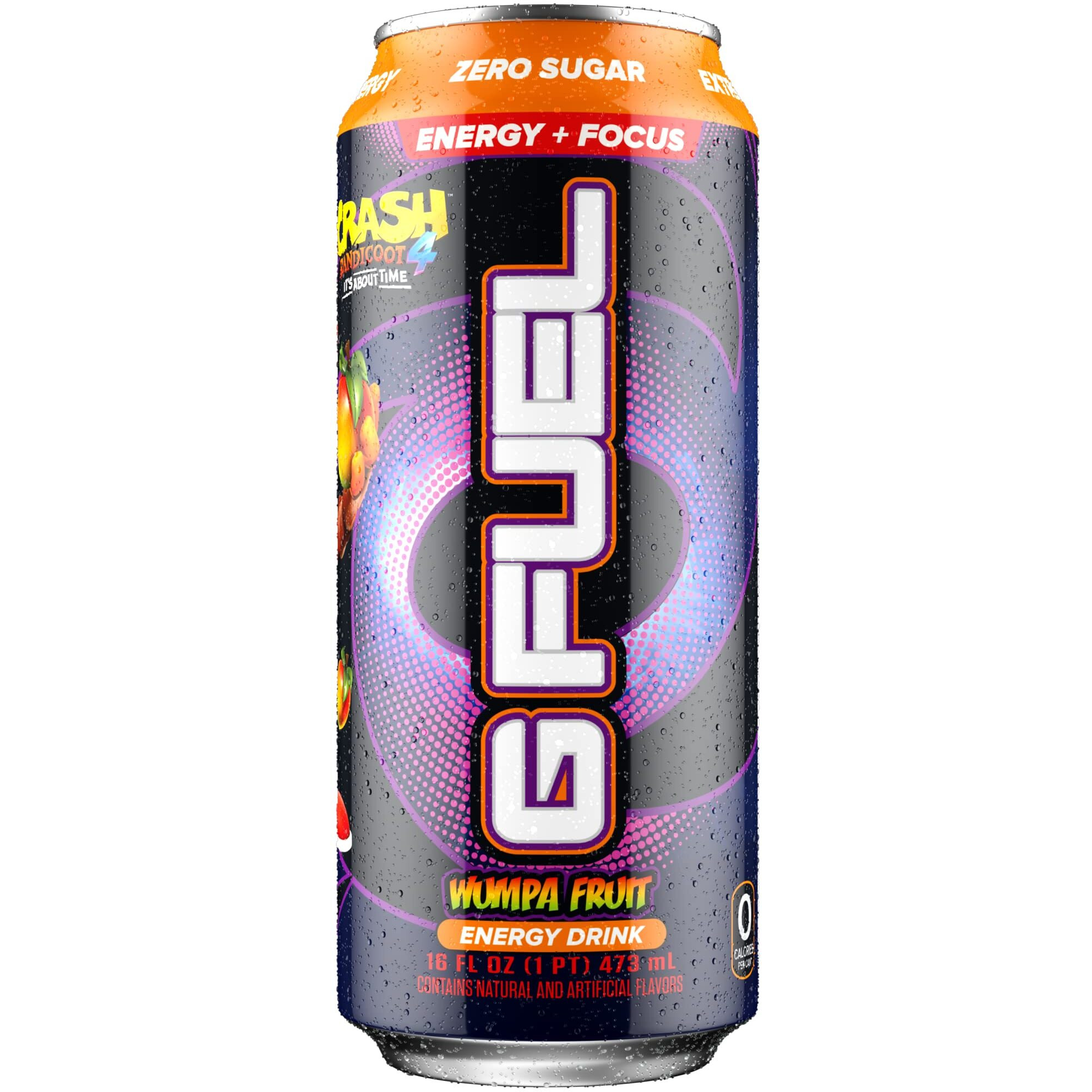 G Fuel Crash Bandicoot Energy Drink, Sugar Free, Healthy Drinks, Zero Calorie, 300 Mg Caffeine Per Carbonated Can, Wumpa Fruit Flavor, Focus Amino, Vitamin + Antioxidants Blend - 12 Pack