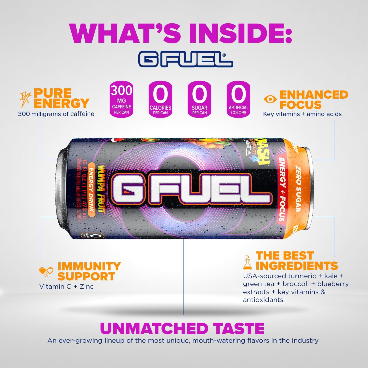 G Fuel Crash Bandicoot Energy Drink, Sugar Free, Healthy Drinks, Zero Calorie, 300 Mg Caffeine Per Carbonated Can, Wumpa Fruit Flavor, Focus Amino, Vitamin + Antioxidants Blend - 12 Pack