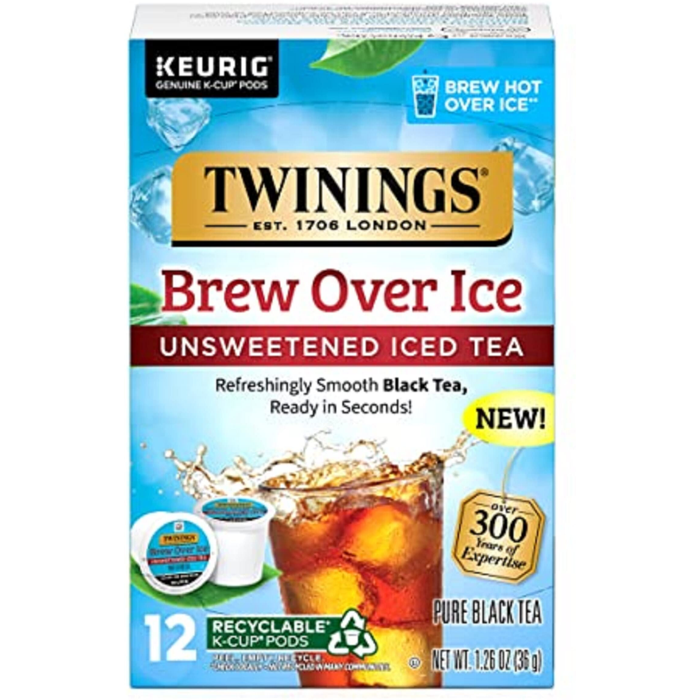 Twinings Brew Over Ice Unsweetened Black Iced Tea K-Cup Pods For Keurig, 12 Count (Pack Of 6), Caffeinated