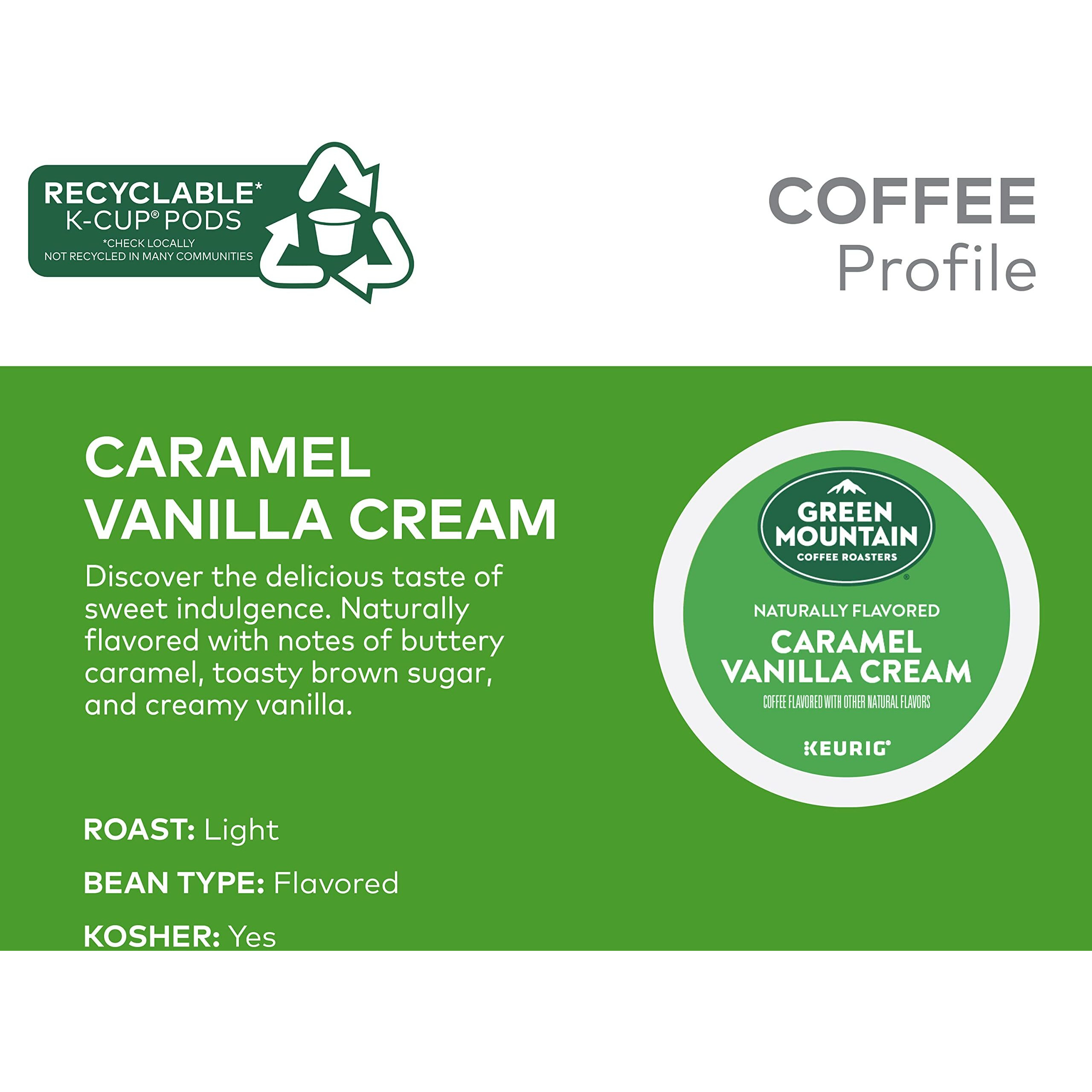 Green Mountain Coffee Roasters Caramel Vanilla Cream, Single-Serve Keurig K-Cup Pods, Flavored Light Roast Coffee, 24 Count