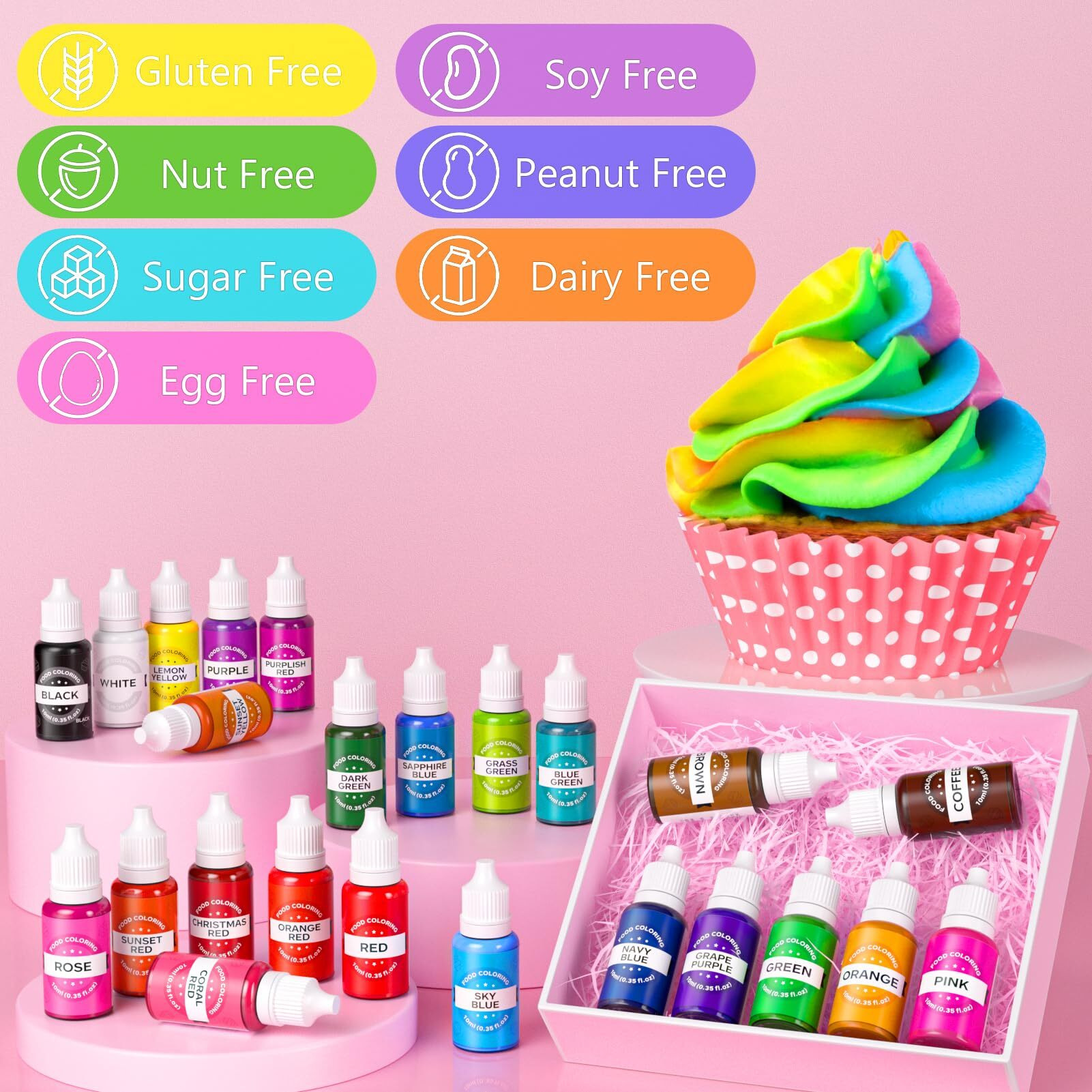 Food Coloring Set - 24 Color Food Grade Vibrant Food Dye Tasteless Liquid Color For Cake Decorating Baking Easter Egg Icing Fondant Cooking Slime Making Diy Supplies Kit - 0.35 Fl. Oz (10 Ml)/Bottles
