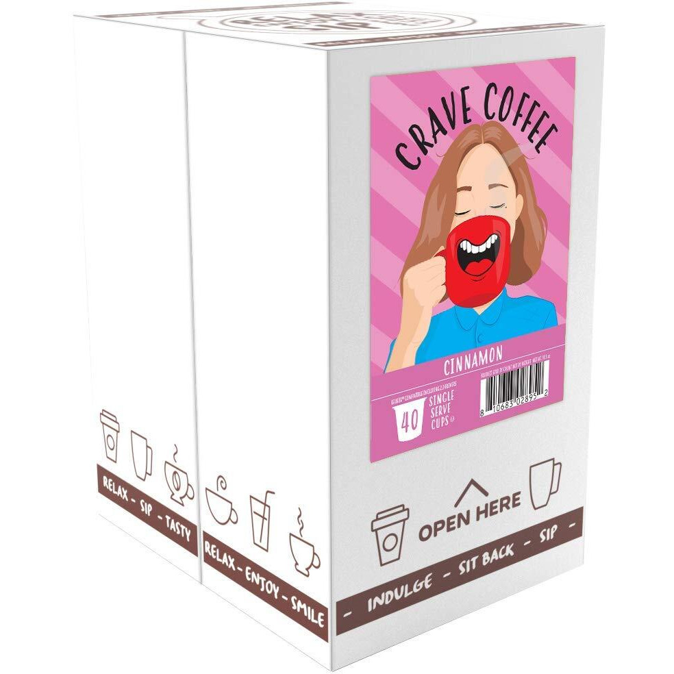 Crave Beverages Flavored Pods Compatible With 2 K-Cup Brewers, Cinnamon, 40 Count