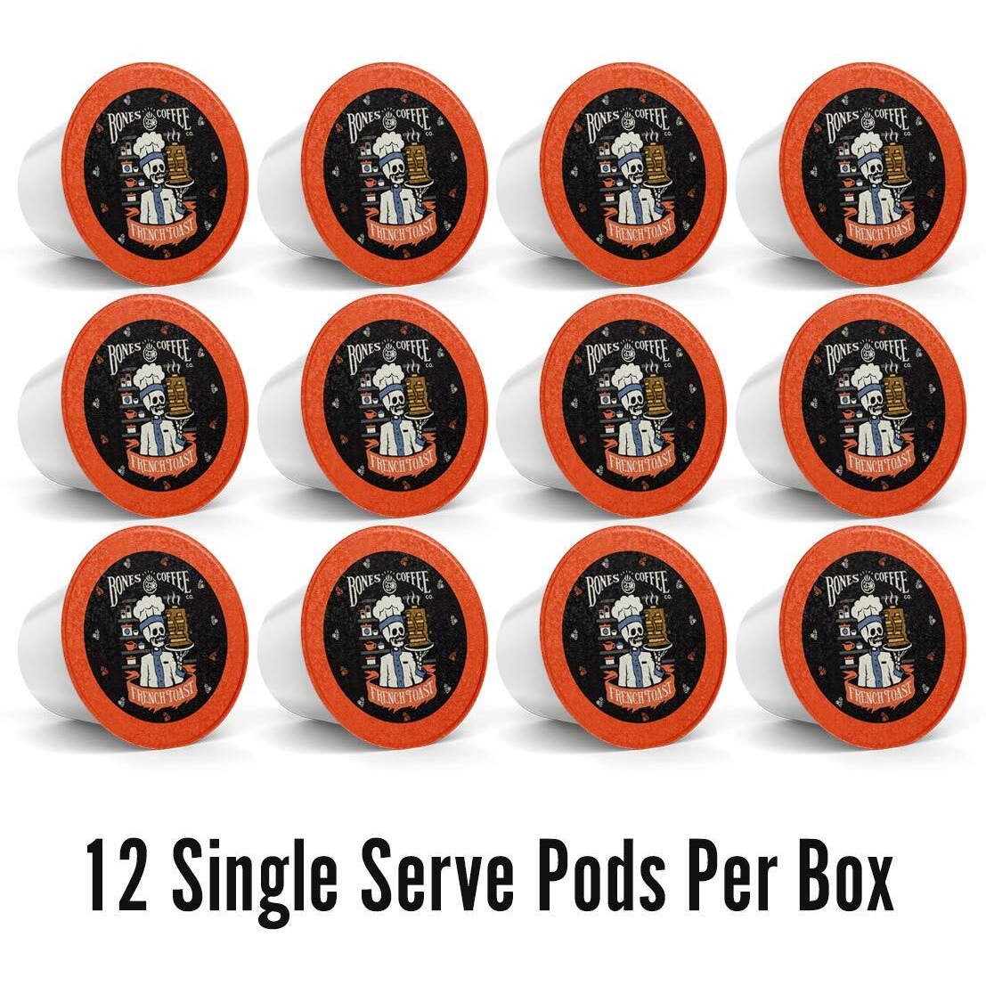 Bones Coffee Company Flavored Coffee Bones Cups French Toast | 12Ct Single-Serve Coffee Pods Compatible With 1.0 & 2.0 Keurig Coffee Maker | Sweet Buttery Flavor Aroma