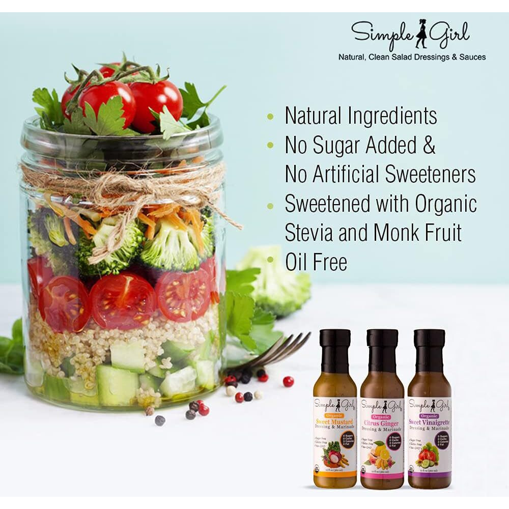 Simple Girl Salad Dressing-3 Bottle Pack- Sweet Vinaigrette, Sweet Mustard And Citrus Ginger