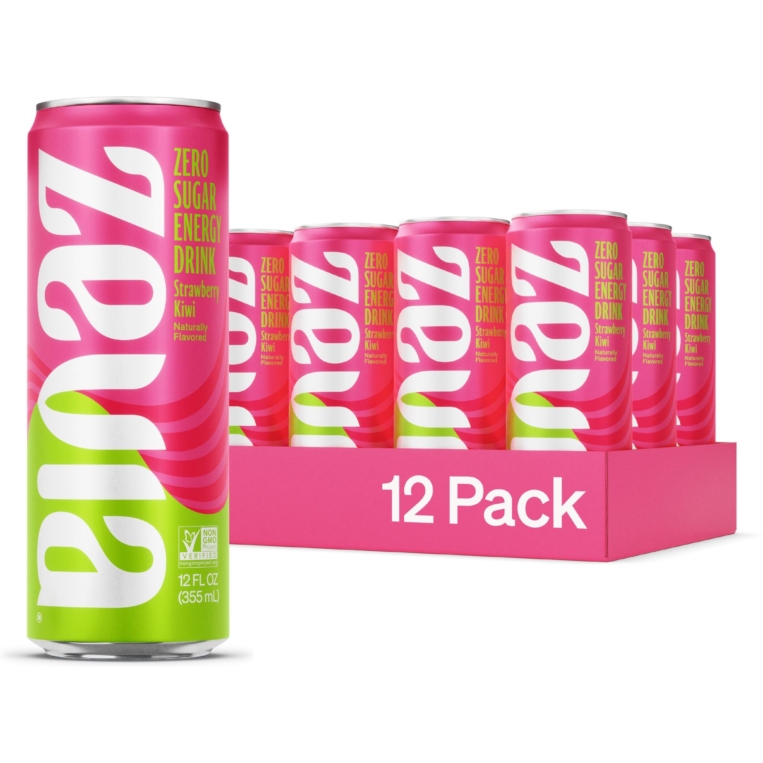 Zevia Zero Sugar, Strawberry Kiwi Energy Drink, 12 Fl Oz Cans (Pack Of 12)