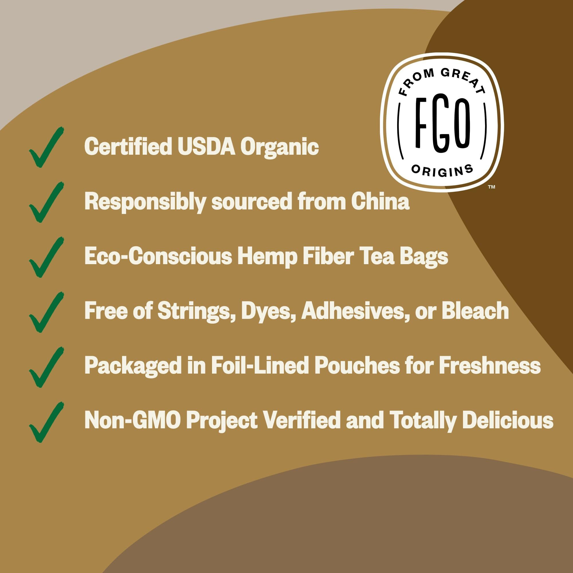 Fgo Organic Pu'Erh Tea, Eco-Conscious Tea Bags, 100 Count