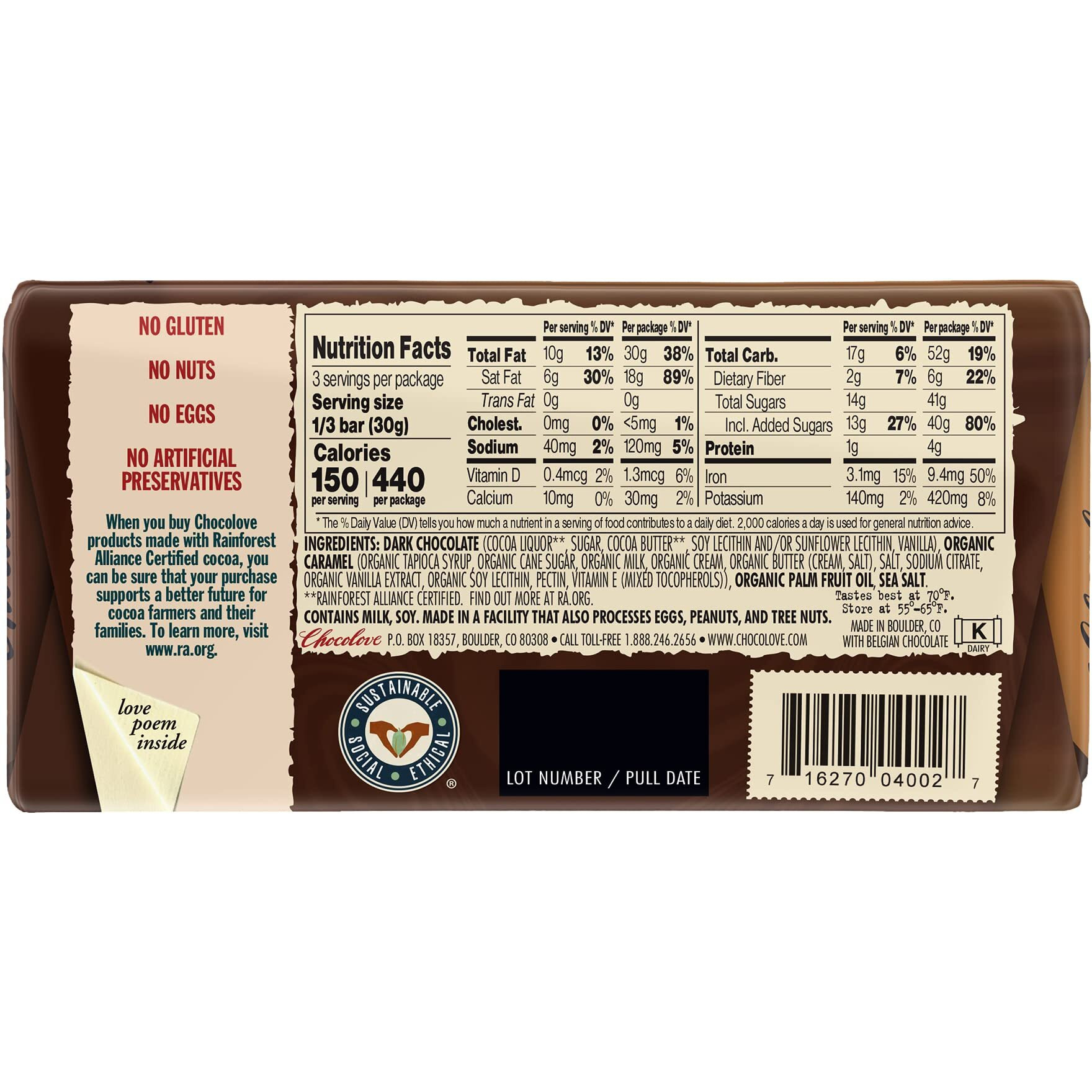Chocolove Salted Caramel In Dark Chocolate 3.2Oz