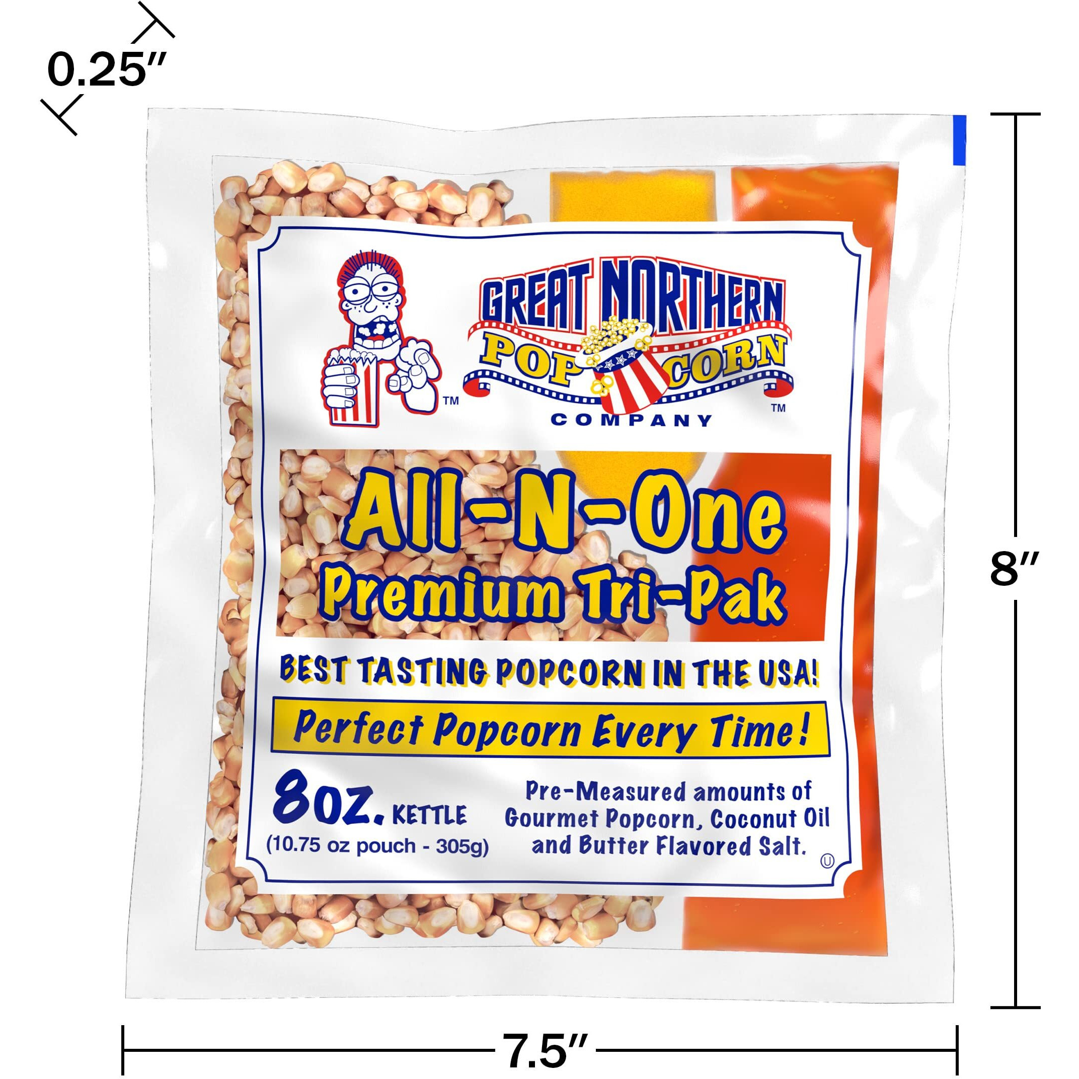 All-In-One Premium Tri-Pack Popcorn - 10.75-Ounce Movie Theater Popcorn For Commercial 8-Ounce Kettle Poppers - 12/Case By Great Northern Popcorn