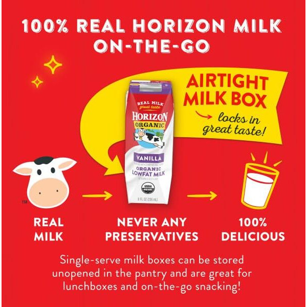 Horizon Organic Shelf-Stable 1% Low Fat Milk Boxes, Vanilla, 8 Fl Oz, 18 Pack