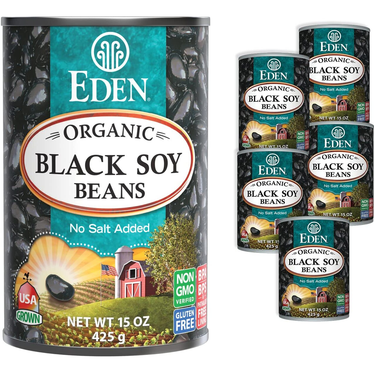 Eden Organic Black Soybeans, 15 Oz Can (6-Pack), Complete Protein, No Salt Added, Non-Gmo, Gluten Free, U.S. Grown, Heat And Serve, Macrobiotic, Soy Beans