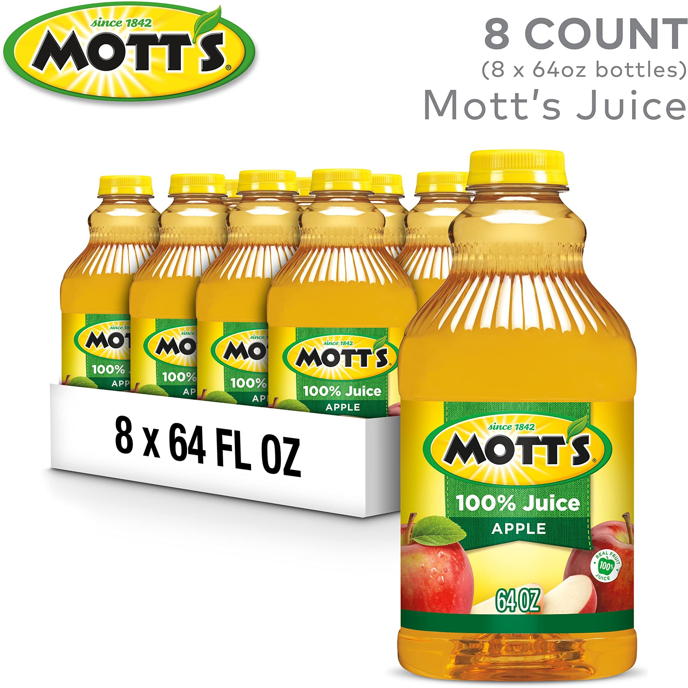 Mott's 100% Original Apple Juice, 64 Fl Oz Bottle (Pack Of 8), 2 Servings Of Fruit Per Cup, 100% Fruit Juice, Gluten-Free, Caffeine-Free, Kosher, And Contains No Artificial Colors Or Sweeteners