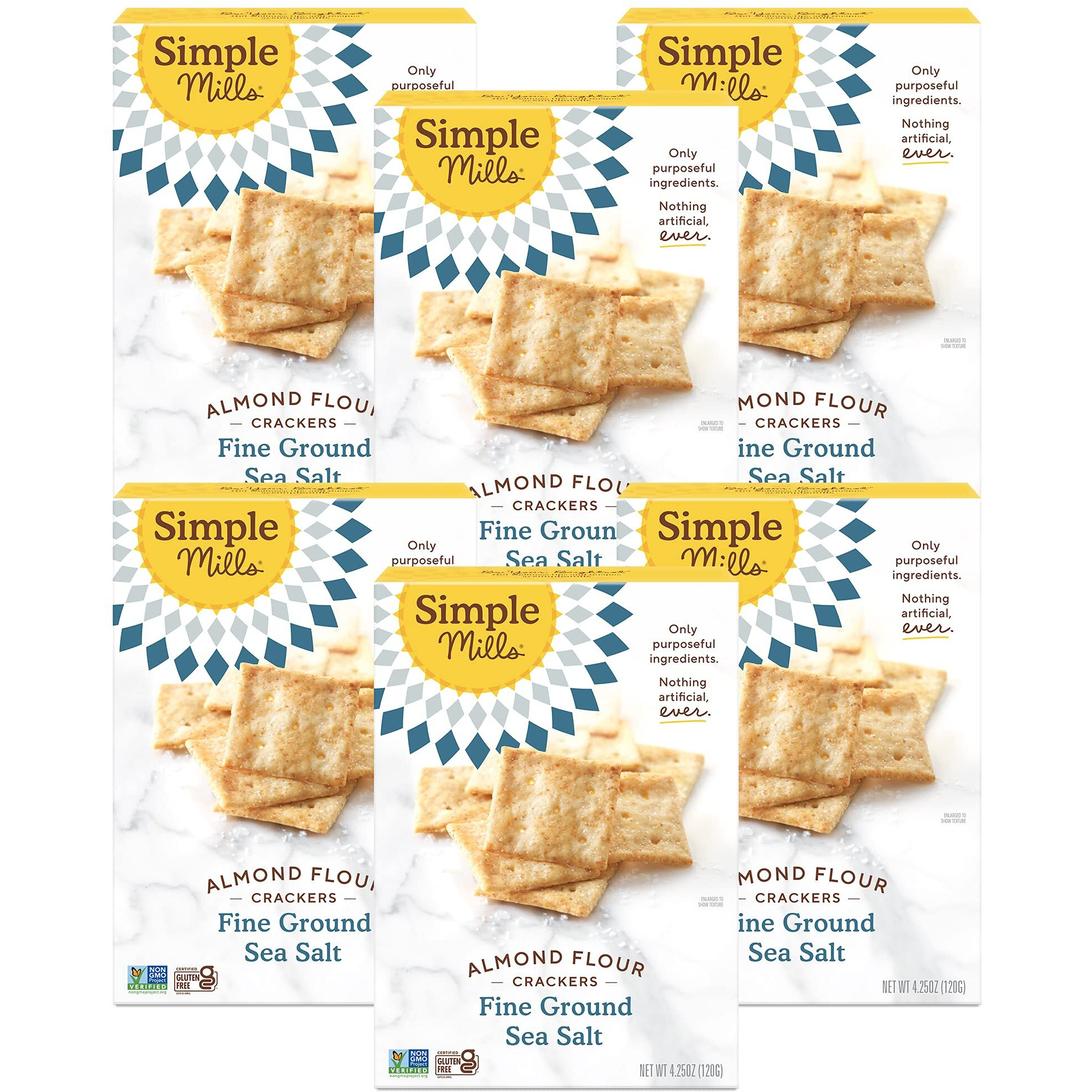 Simple Mills Almond Flour Crackers, Fine Ground Sea Salt - Gluten Free, Vegan, Healthy Snacks, 4.25 Ounce (Pack Of 6)