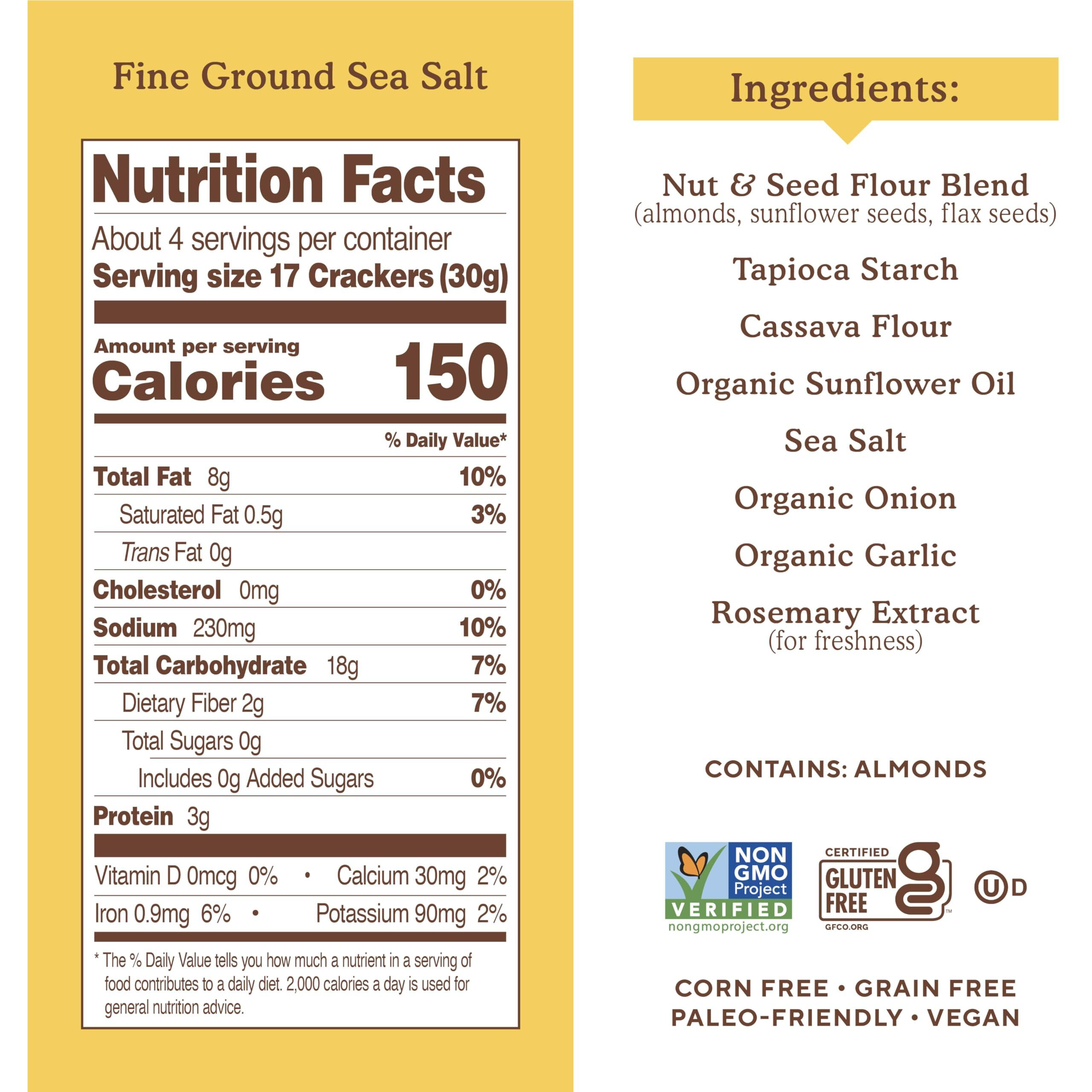 Simple Mills Almond Flour Crackers, Fine Ground Sea Salt - Gluten Free, Vegan, Healthy Snacks, 4.25 Ounce (Pack Of 6)