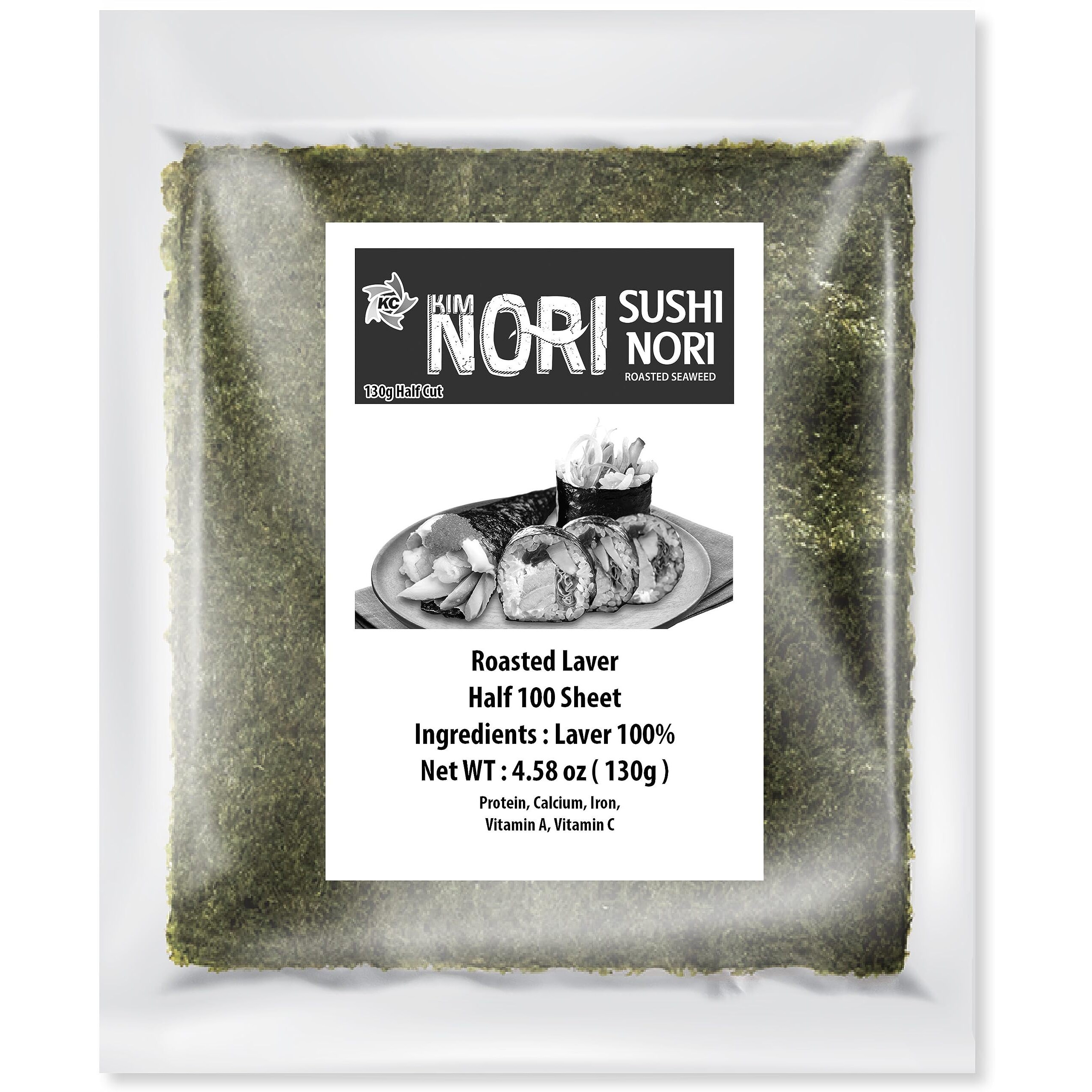 Kimnori Sushi Nori Seaweed Sheets - 100 Half Cut Size Yaki Roasted Rolls Wraps Resealable Bag 100% Natural Laver Fresh Premium Restaurant Quality 130 Gram 4.58 Ounce