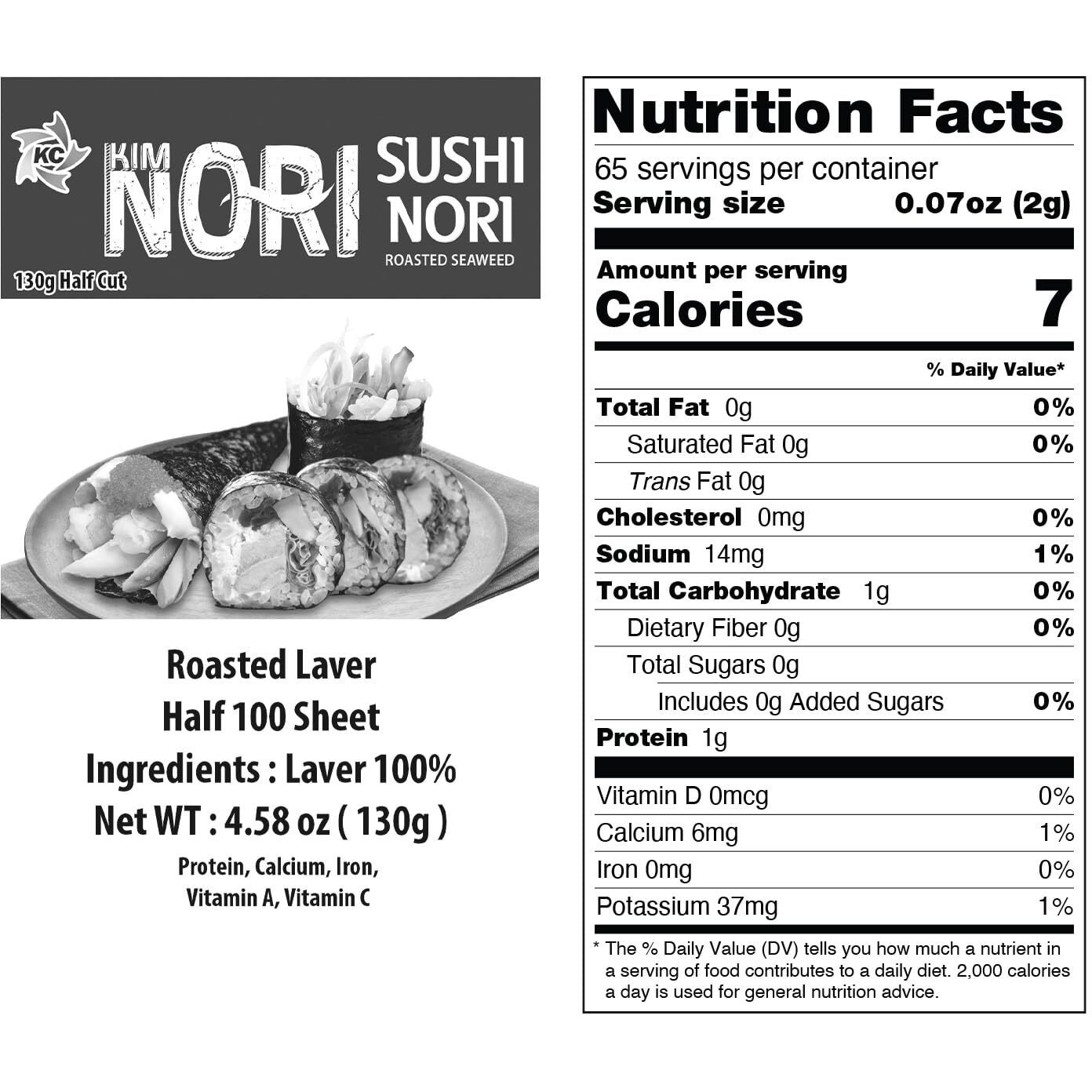 Kimnori Sushi Nori Seaweed Sheets - 100 Half Cut Size Yaki Roasted Rolls Wraps Resealable Bag 100% Natural Laver Fresh Premium Restaurant Quality 130 Gram 4.58 Ounce