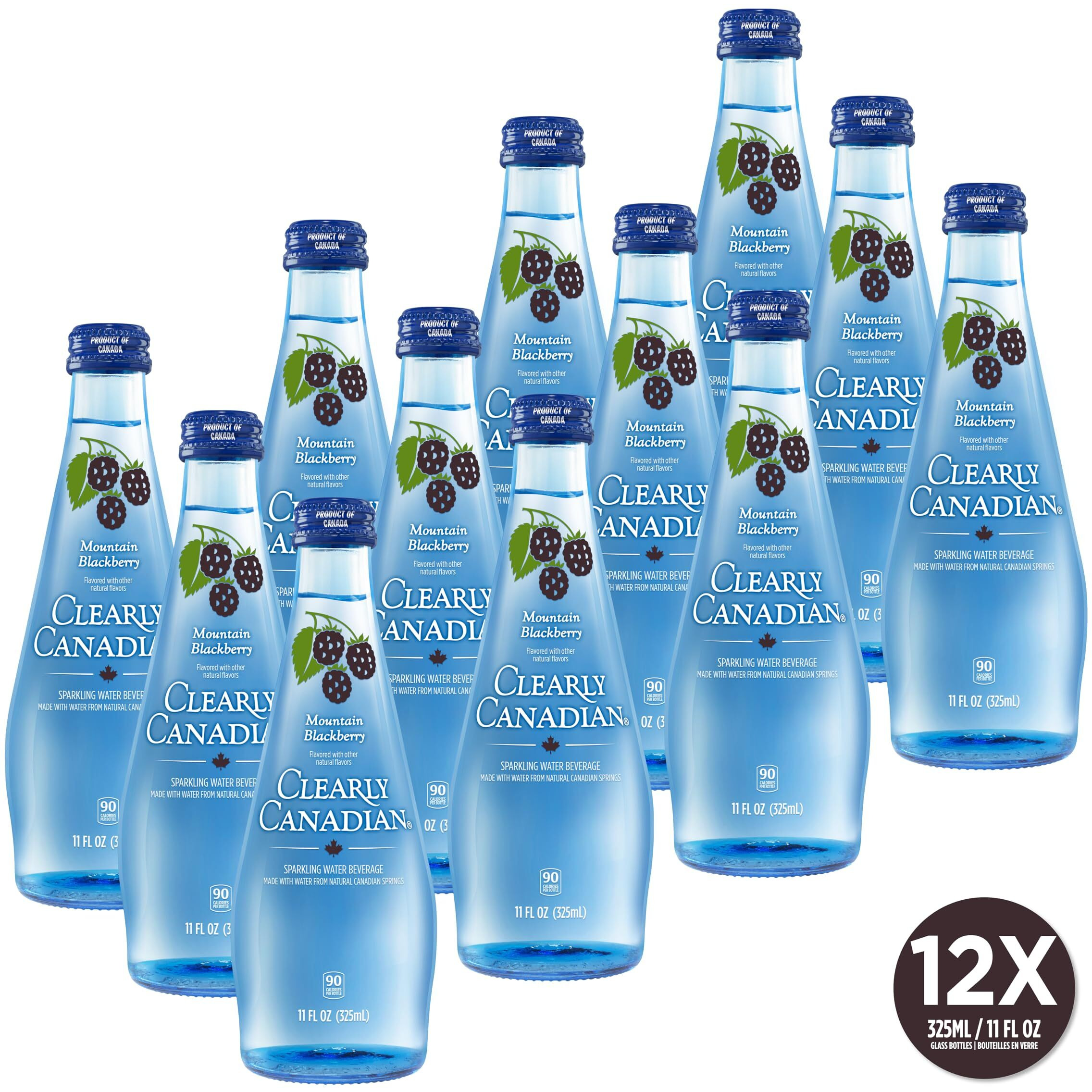 Clearly Canadian Mountain Blackberry Sparkling Spring Water Beverage, Natural & Carbonated, Flavored Seltzer Water, 1 Case (12 Bottles X 325Ml)