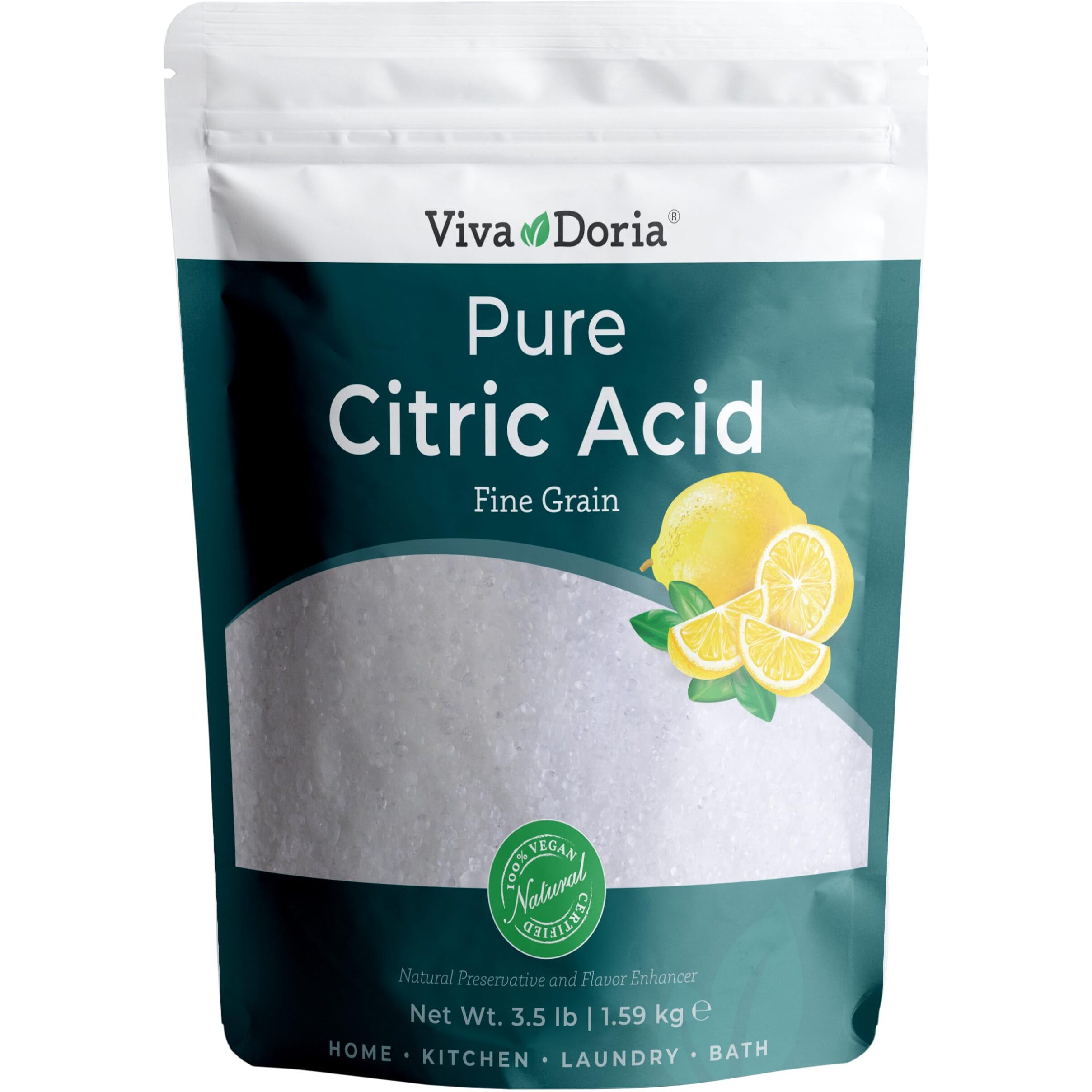 Viva Doria 100% Pure Citric Acid, Food Grade, Fine Grain, 3.5 Lb (1.59 Kg)