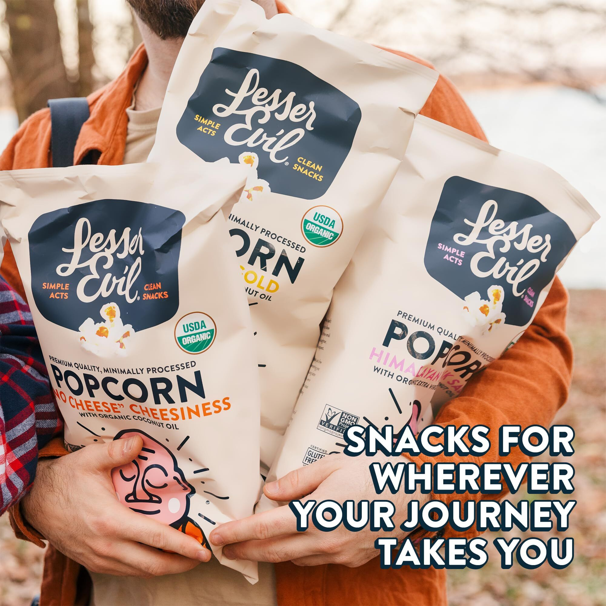 Lesserevil Organic Popcorn Variety Pack, Himalayan Pink Salt (4.6 Oz Bag), Himalayan Gold (4.6 Oz Bag), And White Cheddar Flavor (4.6Oz Bag)