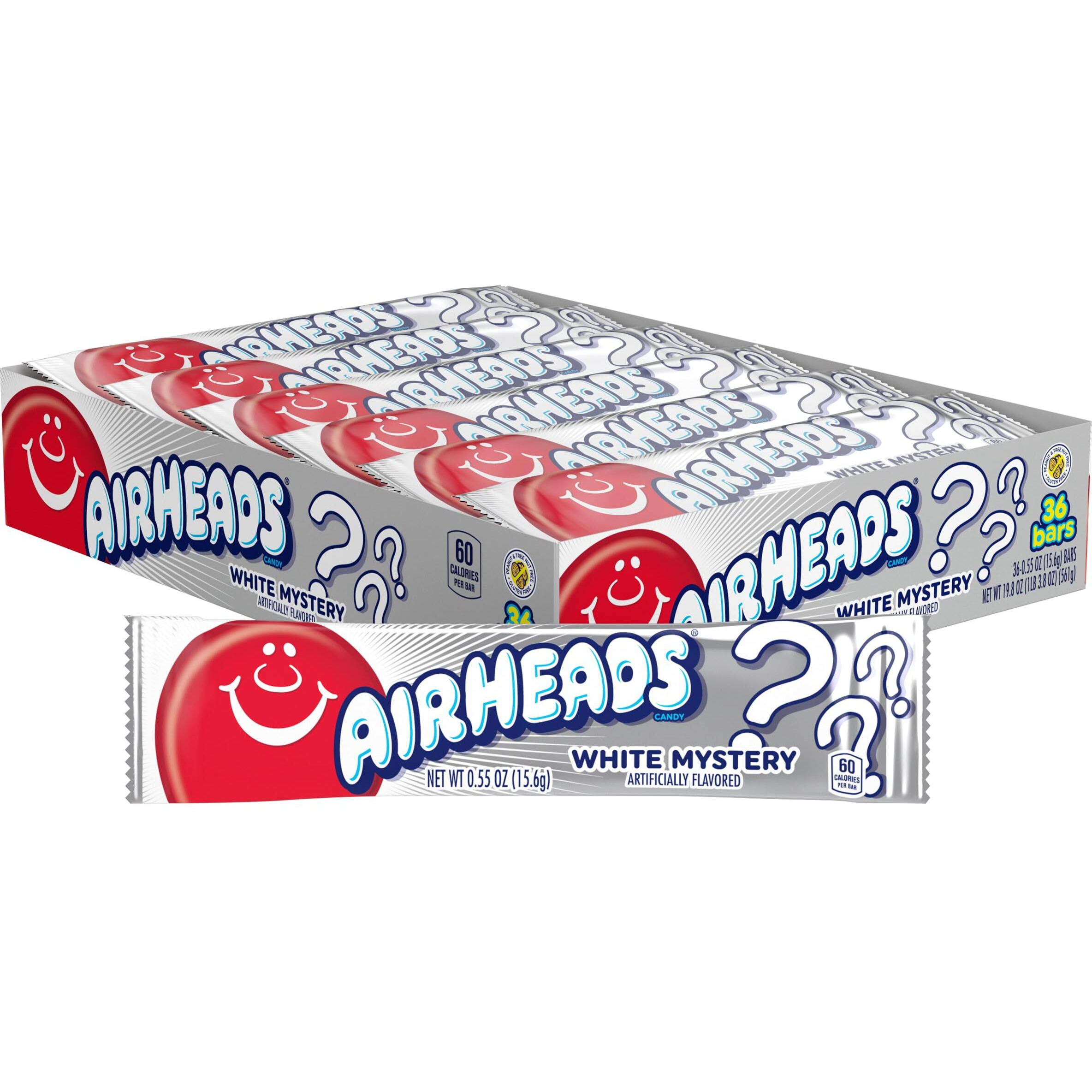 Airheads Candy, Individually Wrapped Full Size Bars, White Mystery, Bulk Taffy, Non Melting, Party, 0.55 Oz (Pack Of 36)