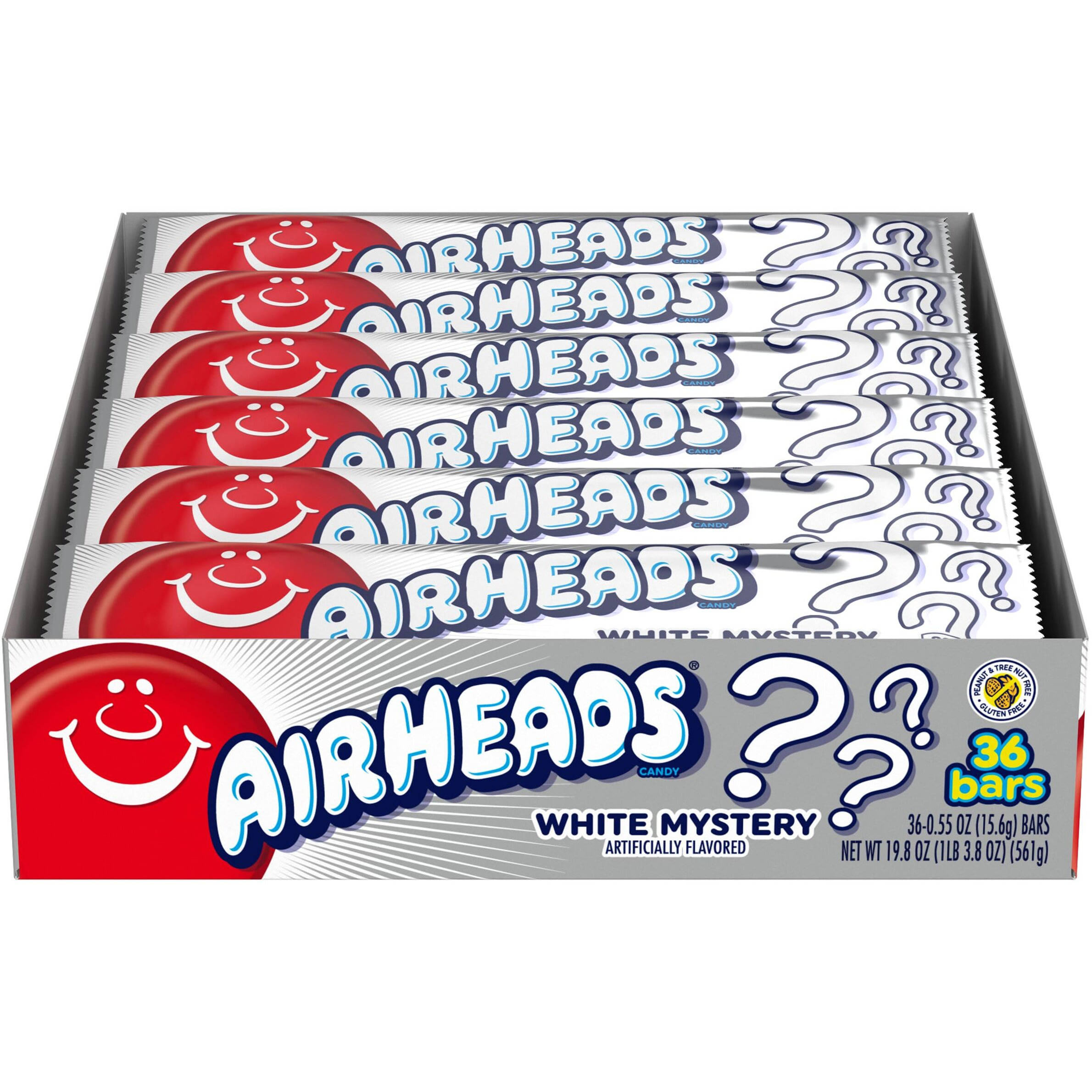 Airheads Candy, Individually Wrapped Full Size Bars, White Mystery, Bulk Taffy, Non Melting, Party, 0.55 Oz (Pack Of 36)