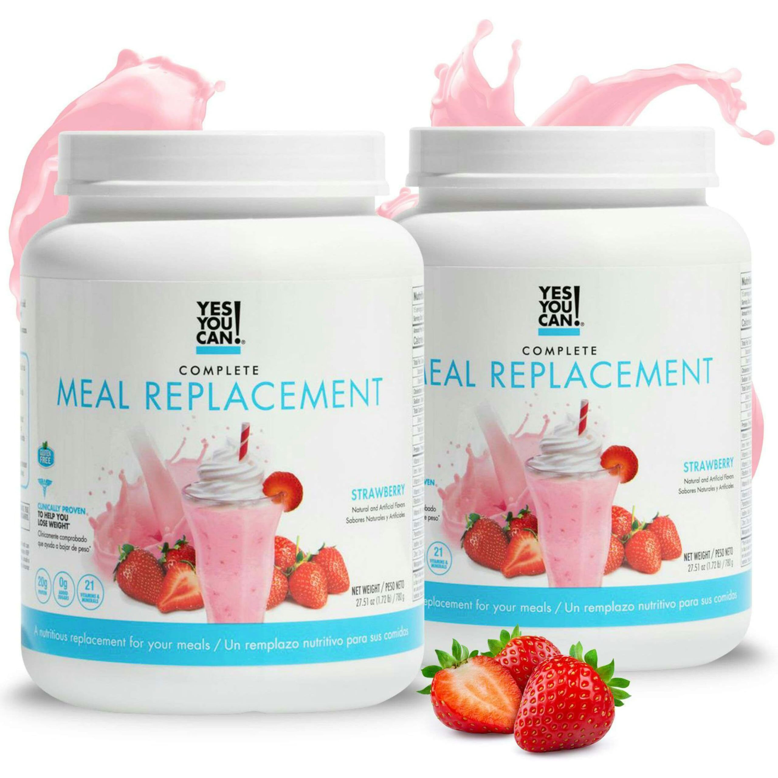 Yes You Can Complete Meal Replacement - 15 Servings (2 Pack), 20G Of Protein, 0G Added Sugars, 22 Vitamins And Minerals - All-In-One Nutritious Meal Replacement Shake (Strawberry)