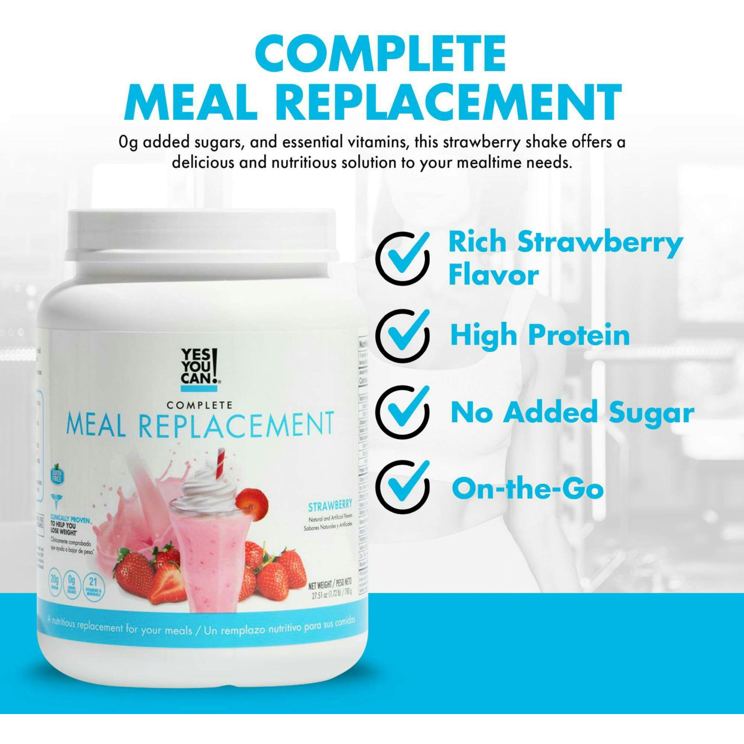 Yes You Can Complete Meal Replacement - 15 Servings (2 Pack), 20G Of Protein, 0G Added Sugars, 22 Vitamins And Minerals - All-In-One Nutritious Meal Replacement Shake (Strawberry)