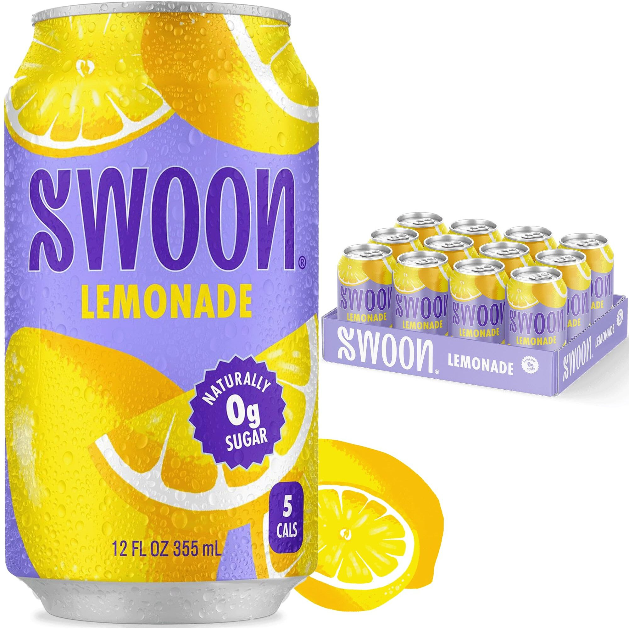 Swoon Classic Sugar Free Lemonade - Low Carb, Keto & Paleo-Friendly, Gluten-Free Vitamin C Drink - Made With 100% Natural Lemon Juice Concentrate & Sweetened By Monk Fruit, 12 Fl Oz (Pack Of 12)
