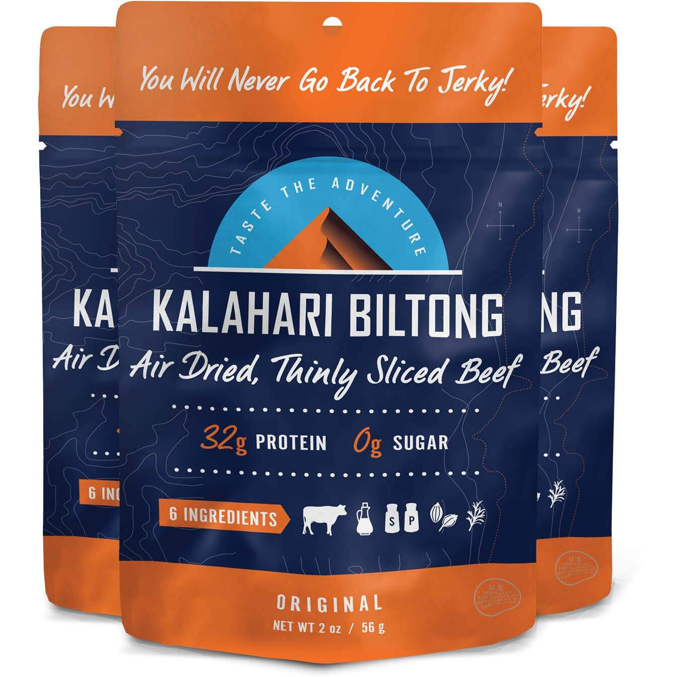Original Kalahari Biltong, Air-Dried Thinly Sliced Beef, 2Oz (Pack Of 3), Sugar Free, Gluten Free, Keto & Paleo, High Protein Snack
