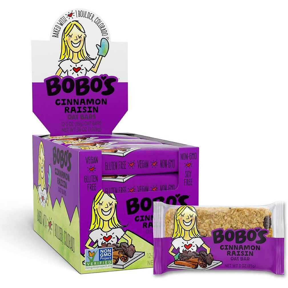 Bobo's Oat Bars, Cinnamon Raisin, 3 Oz Bar (12 Pack), Gluten Free Whole Grain Snack And Breakfast Bar
