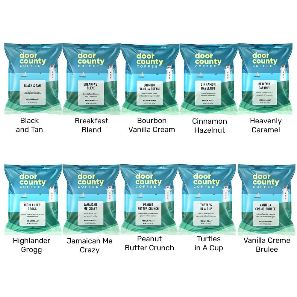 Gourmet Flavored Coffee Sampler Pack - 10 Bags Of Unique Flavored Coffees - Roasted By Door County Coffee