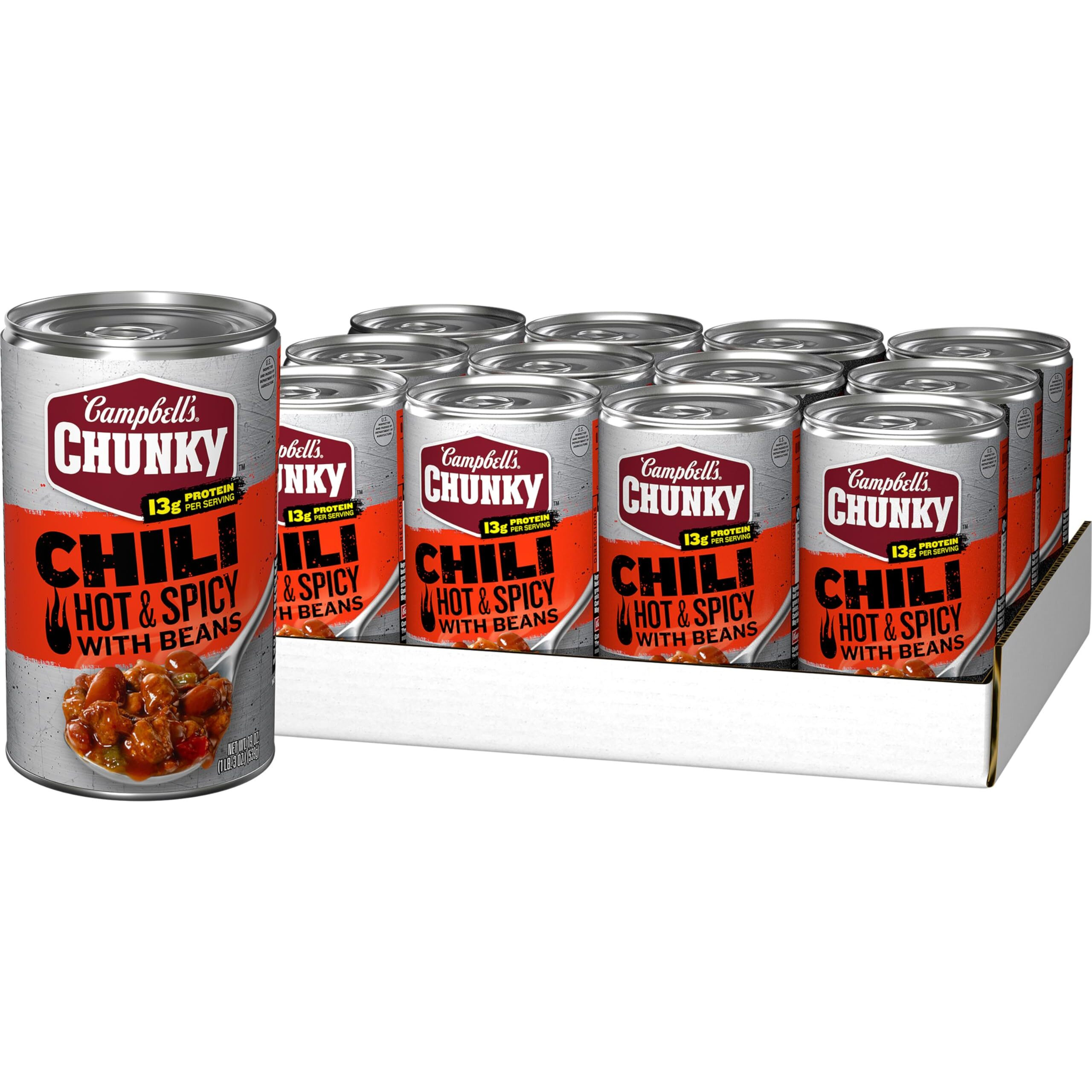 Campbell's Chunky Chili, Hot & Spicy Beef & Bean, 19 Oz Can (Case Of 12)