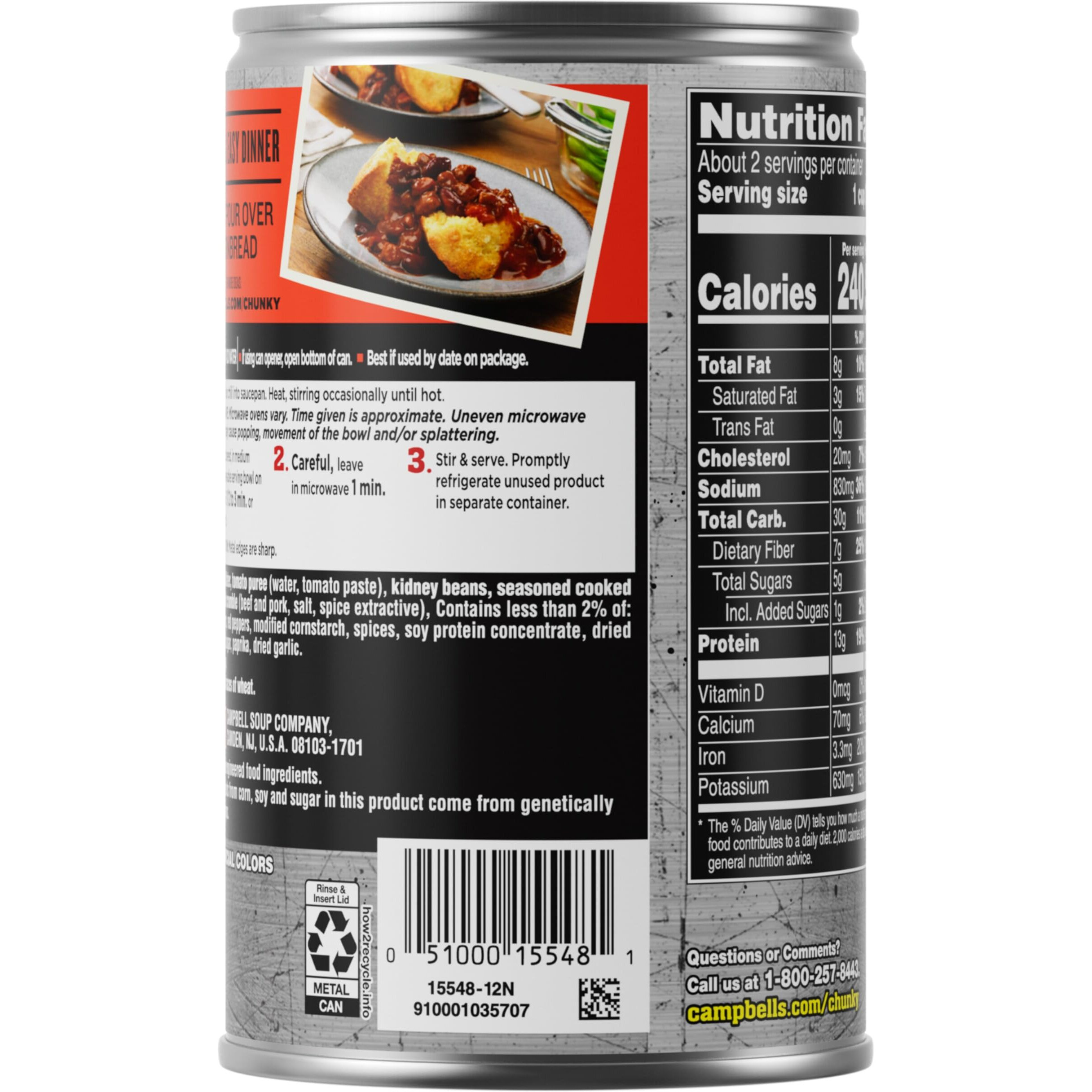 Campbell's Chunky Chili, Hot & Spicy Beef & Bean, 19 Oz Can (Case Of 12)