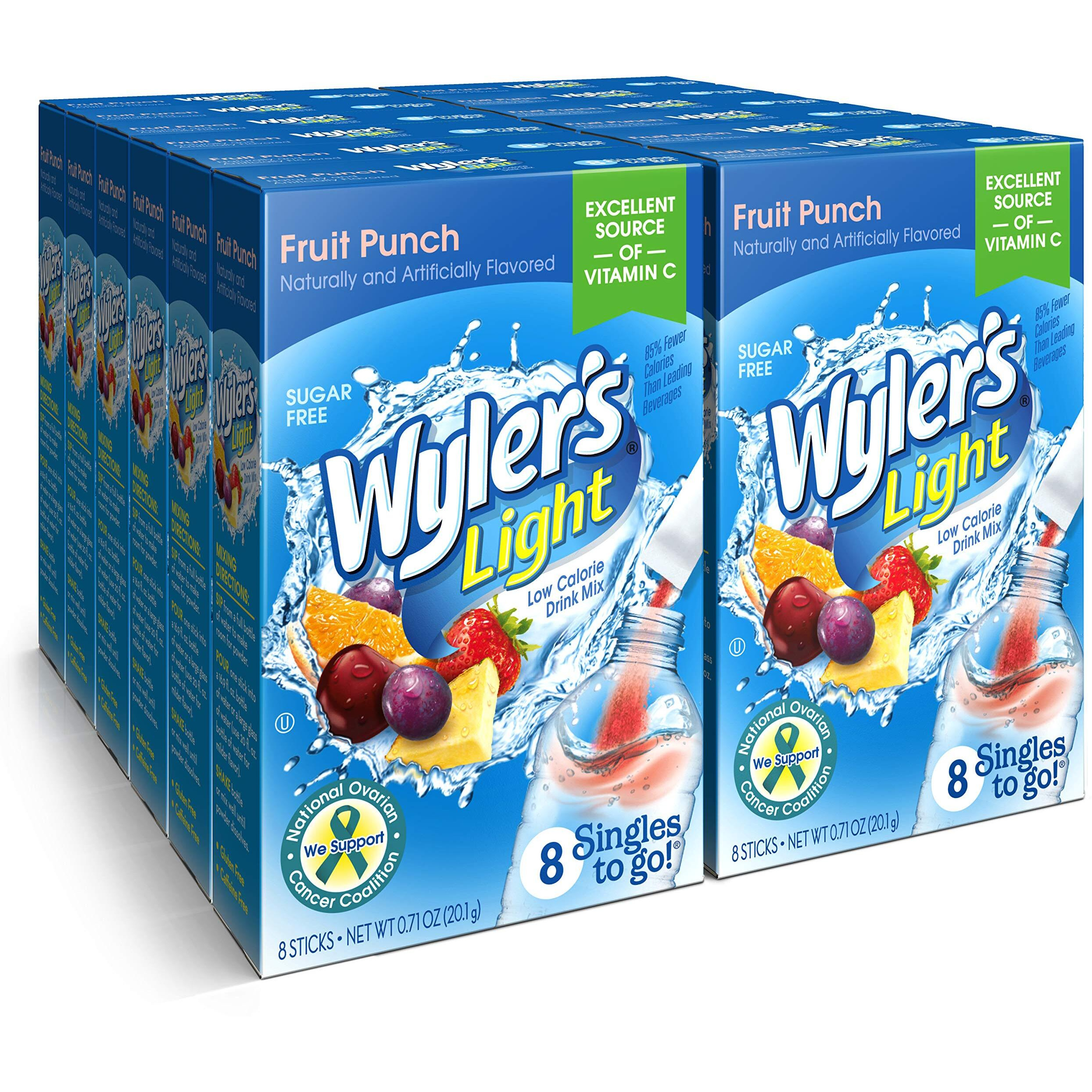 Wyler's Light Singles To Go Powder Packets, Water Drink Mix, Fruit Punch, 8 Count/Single Serving (Pack Of 12)