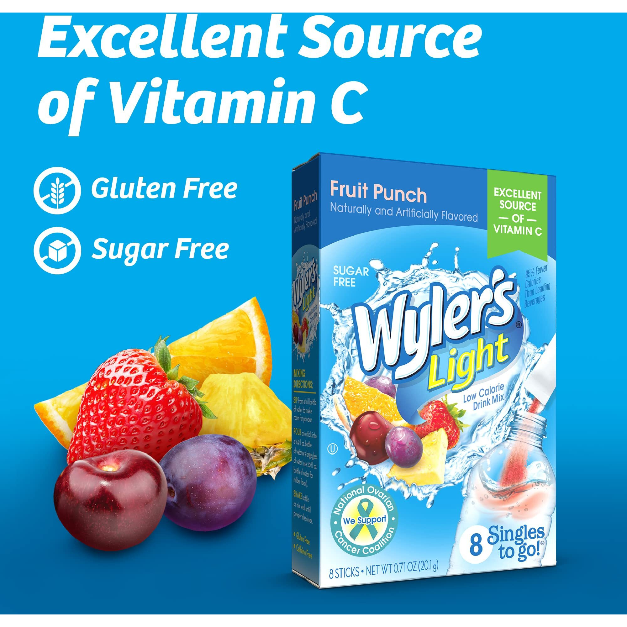 Wyler's Light Singles To Go Powder Packets, Water Drink Mix, Fruit Punch, 8 Count/Single Serving (Pack Of 12)