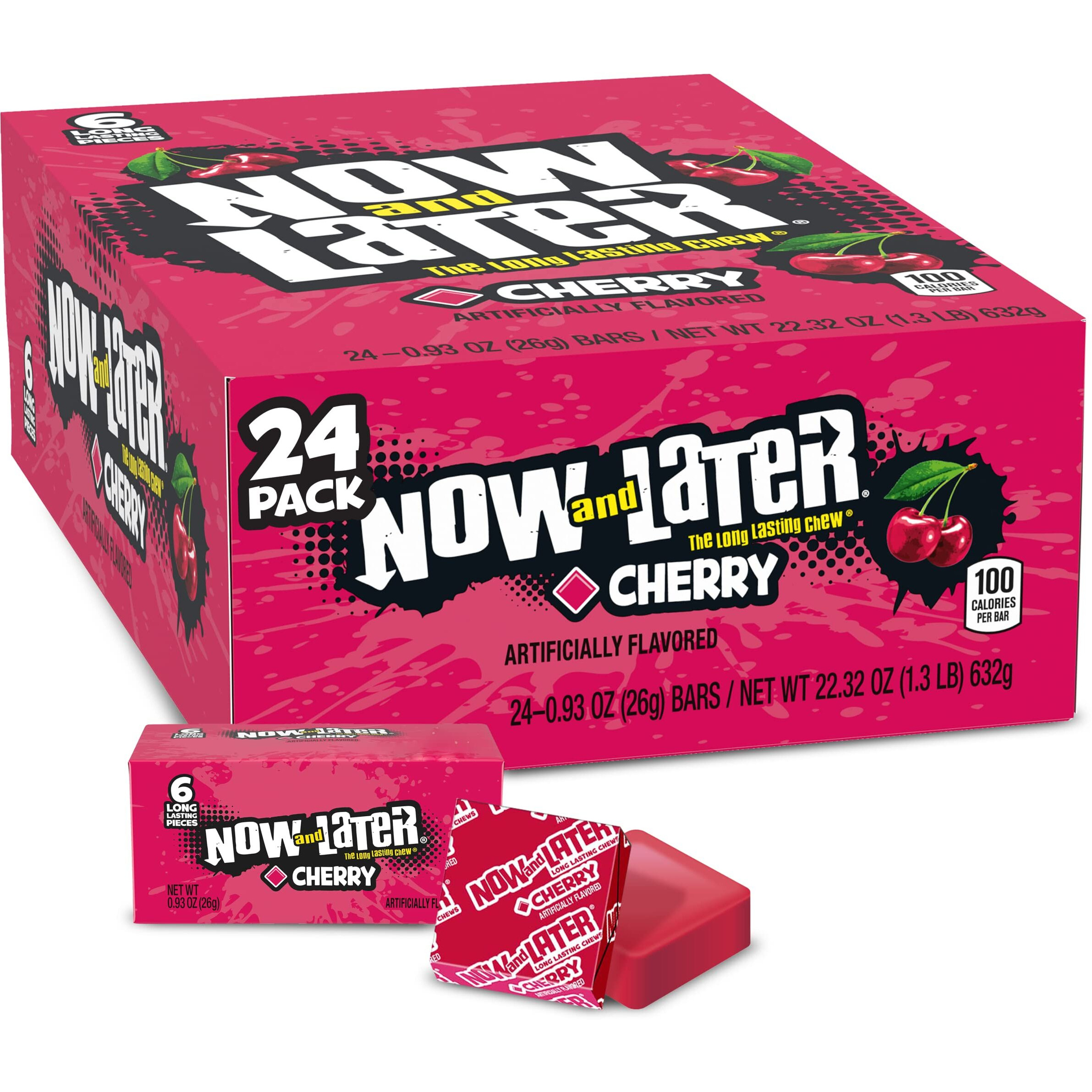 Now & Later Candy, Cherry Flavor, 0.93 Ounce Bars (Pack Of 24)