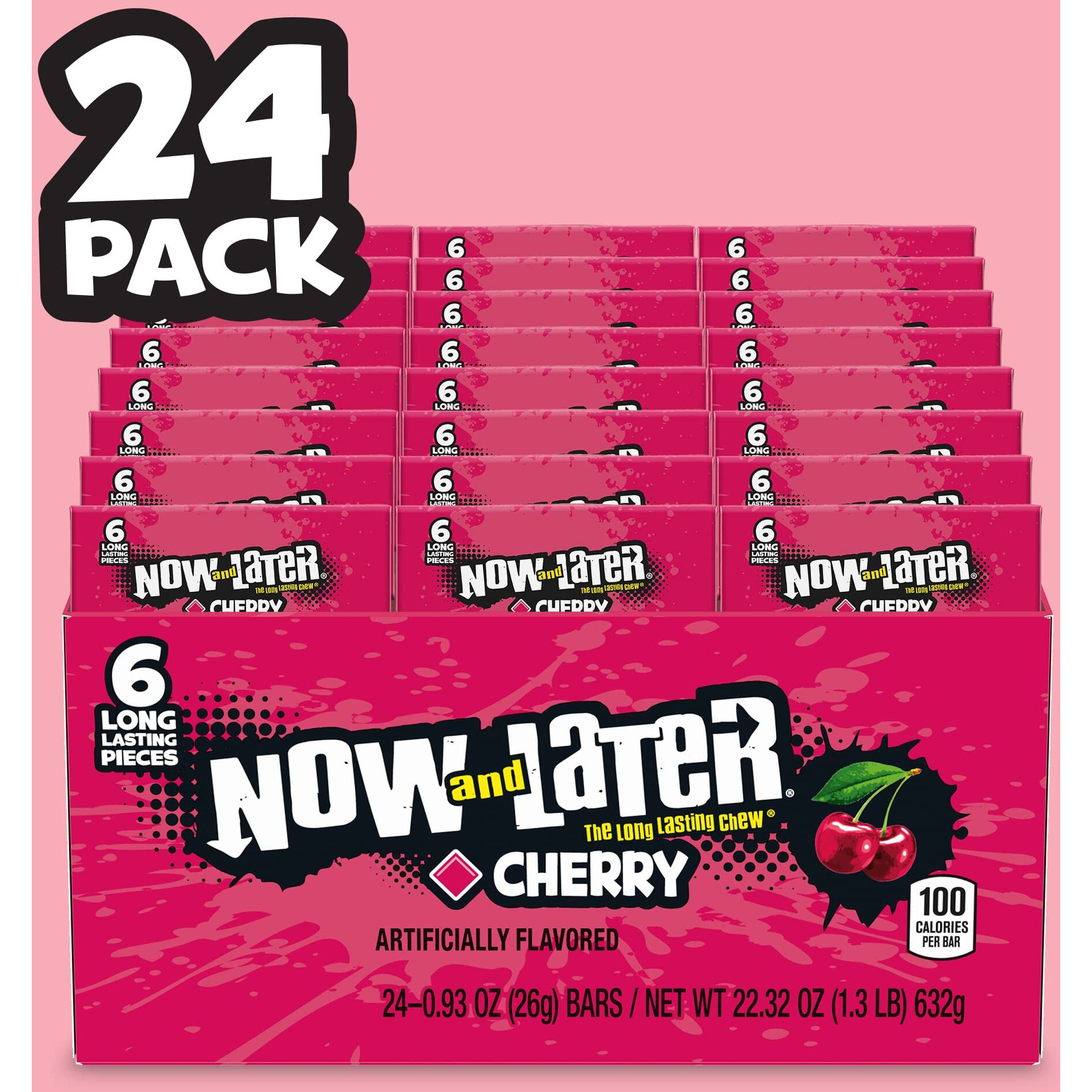 Now & Later Candy, Cherry Flavor, 0.93 Ounce Bars (Pack Of 24)