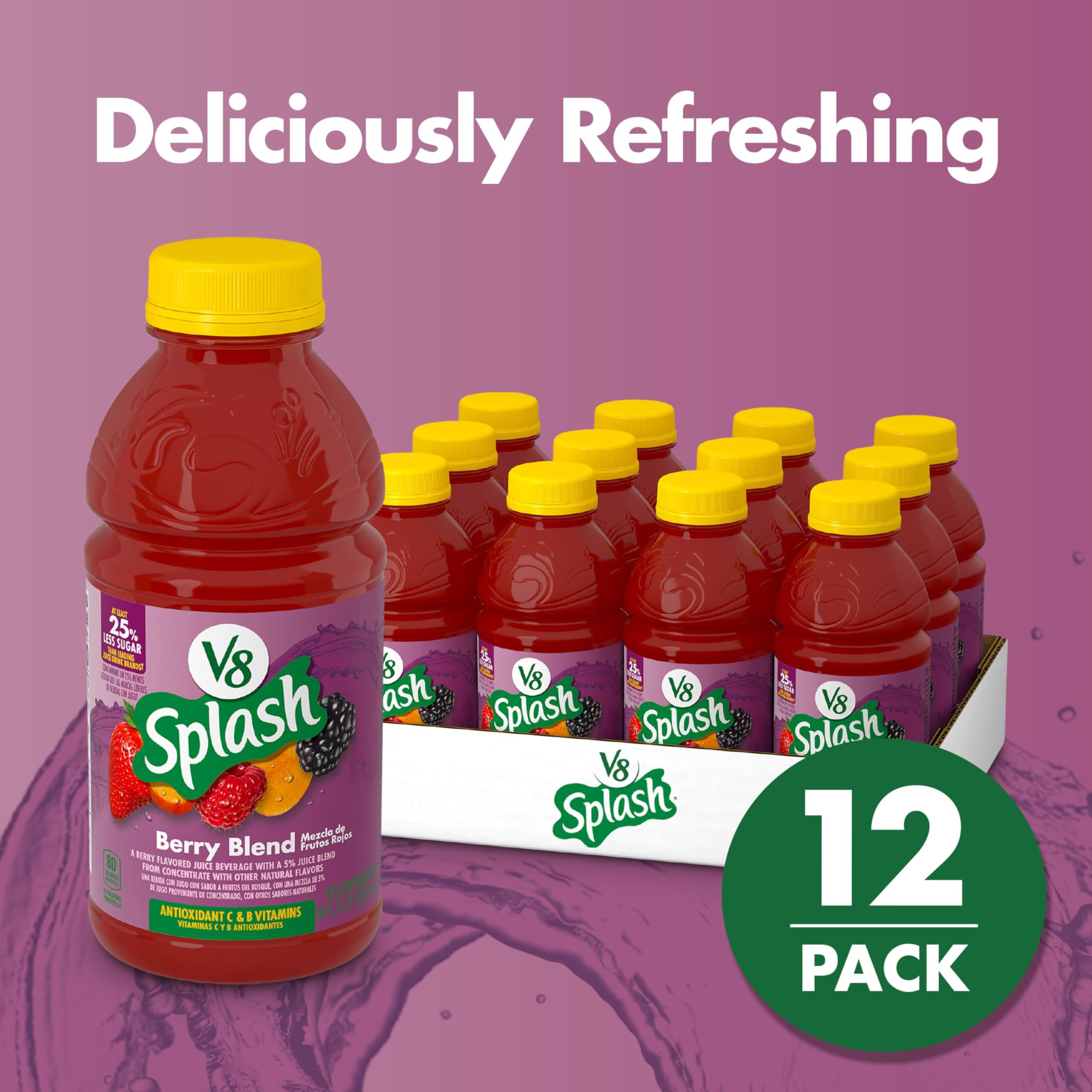 V8 Splash Berry Blend Flavored Juice Beverage, 16 Fl Oz Bottle (12 Pack)