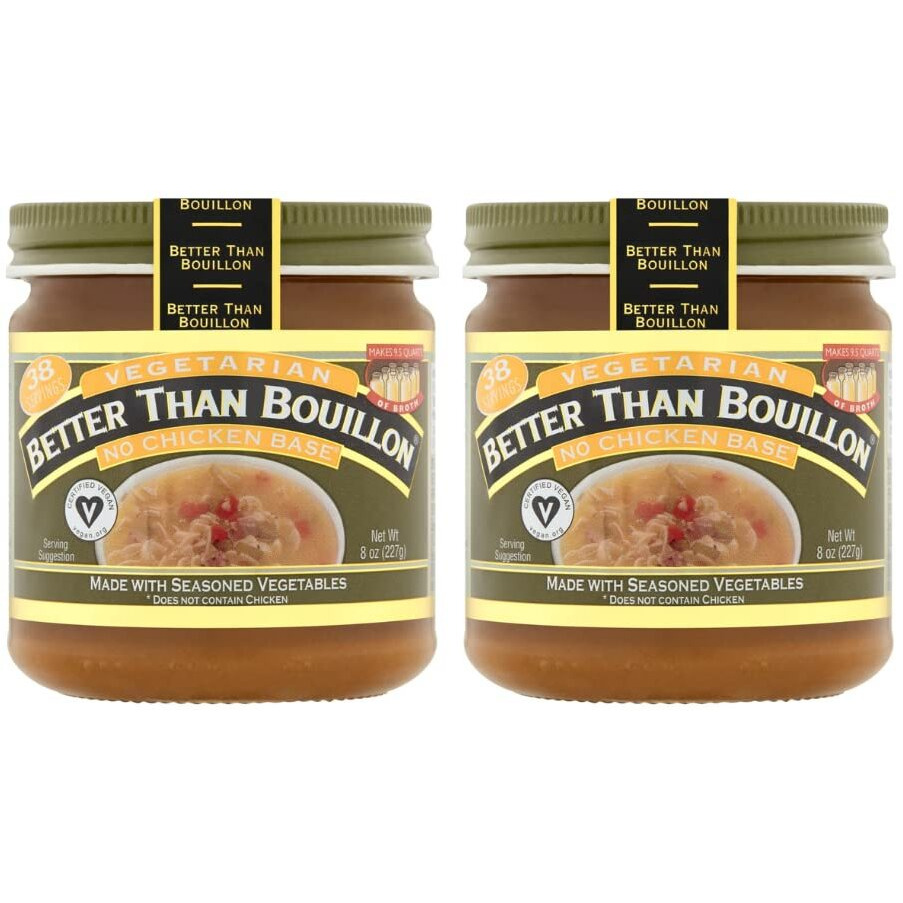 Better Than Bouillon Vegetarian No Chicken Base, Made With Seasoned Vegetables, Certified Vegan, Makes 9.5 Quarts Of Broth, 38 Servings, 8 Oz Jar (Pack Of 2)