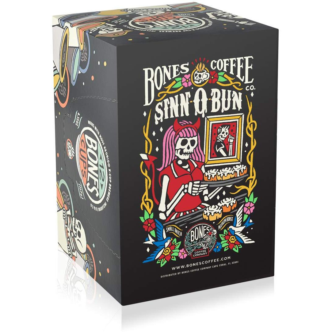 Bones Coffee Company Flavored Coffee Bones Cups Sinn-O-Bunn Cinnamon Bun Flavor | 12Ct Single-Serve Coffee Pods Compatible With Keurig 1.0 & 2.0 Keurig Coffee Maker