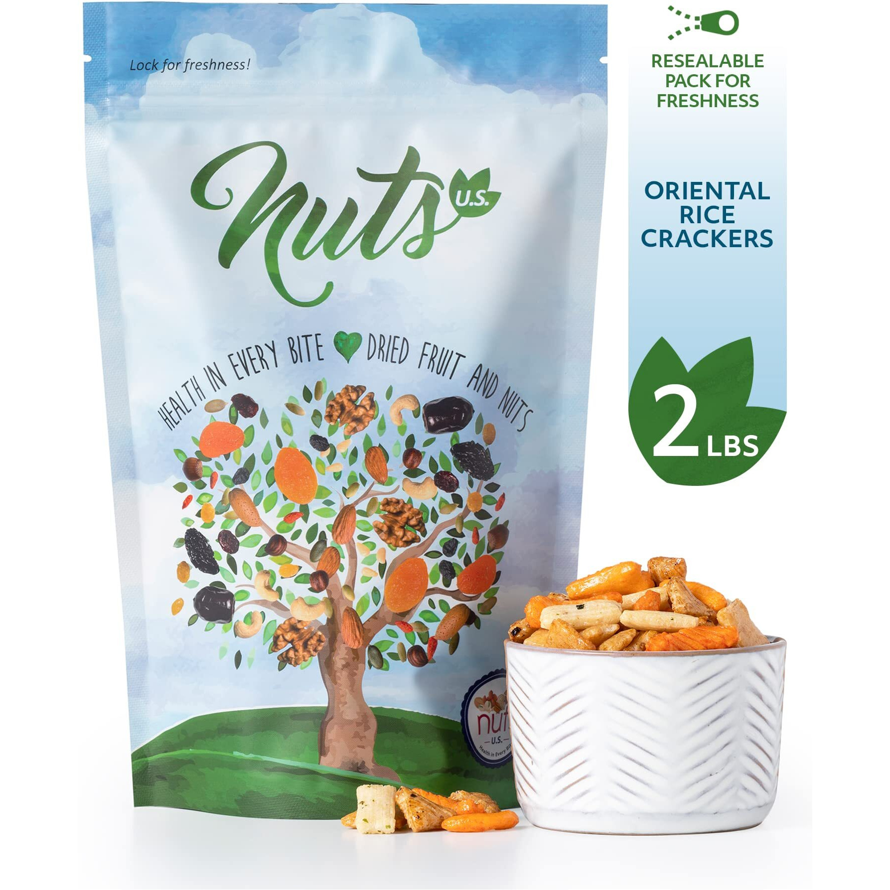 Nuts U.S. - Oriental Rice Crackers | No Artificial Colors | Non Gmo | Crunchy & Spicy | Natural | Packed In A Resealable Bag (4 Lbs) (2 Lbs)