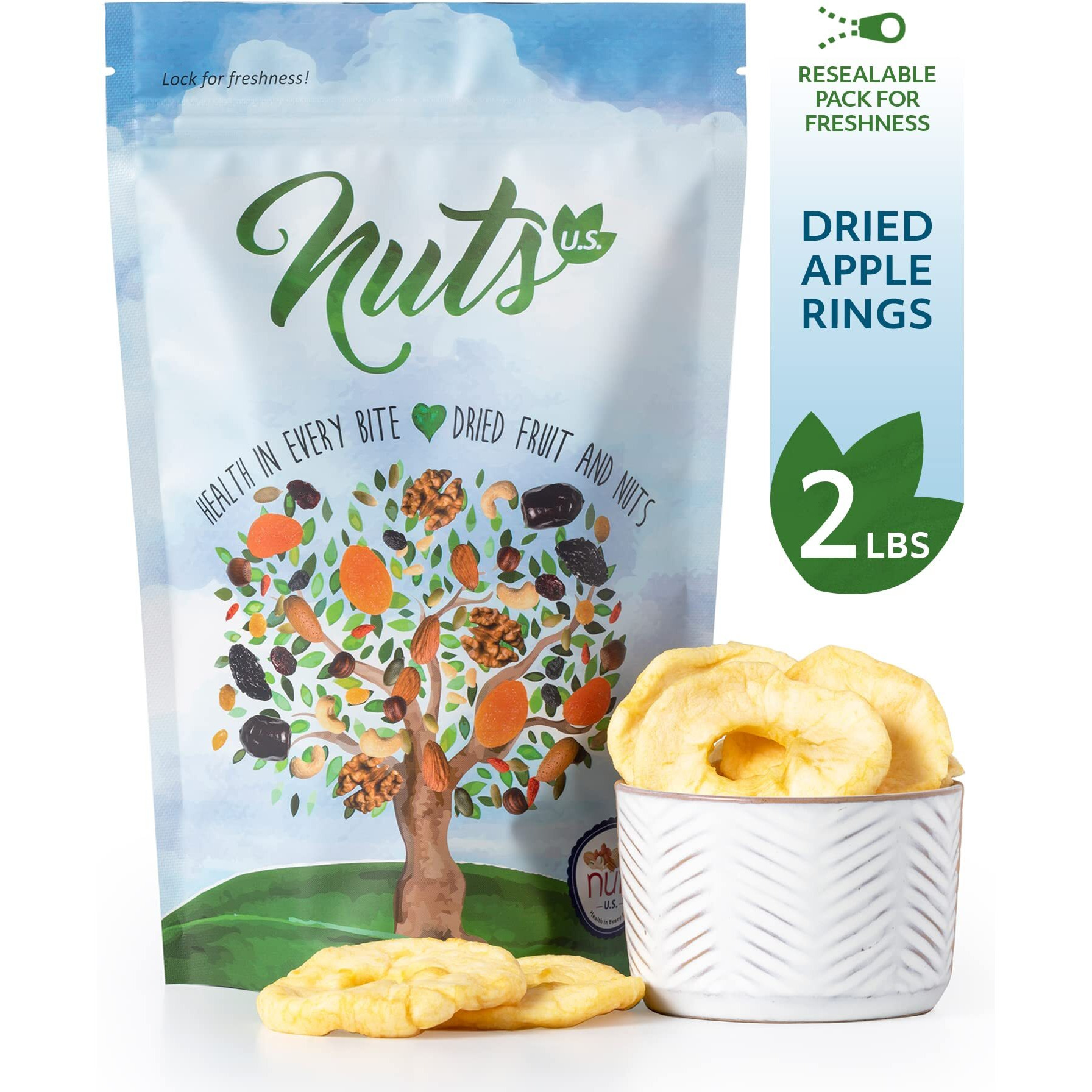 Nuts U.S. - Dried Apple Rings | No Added Sugar | No Artificial Color | Chewy Texture | Non-Gmo | Juicy And Natural | Packed In A Resealable Bag (2 Lbs)