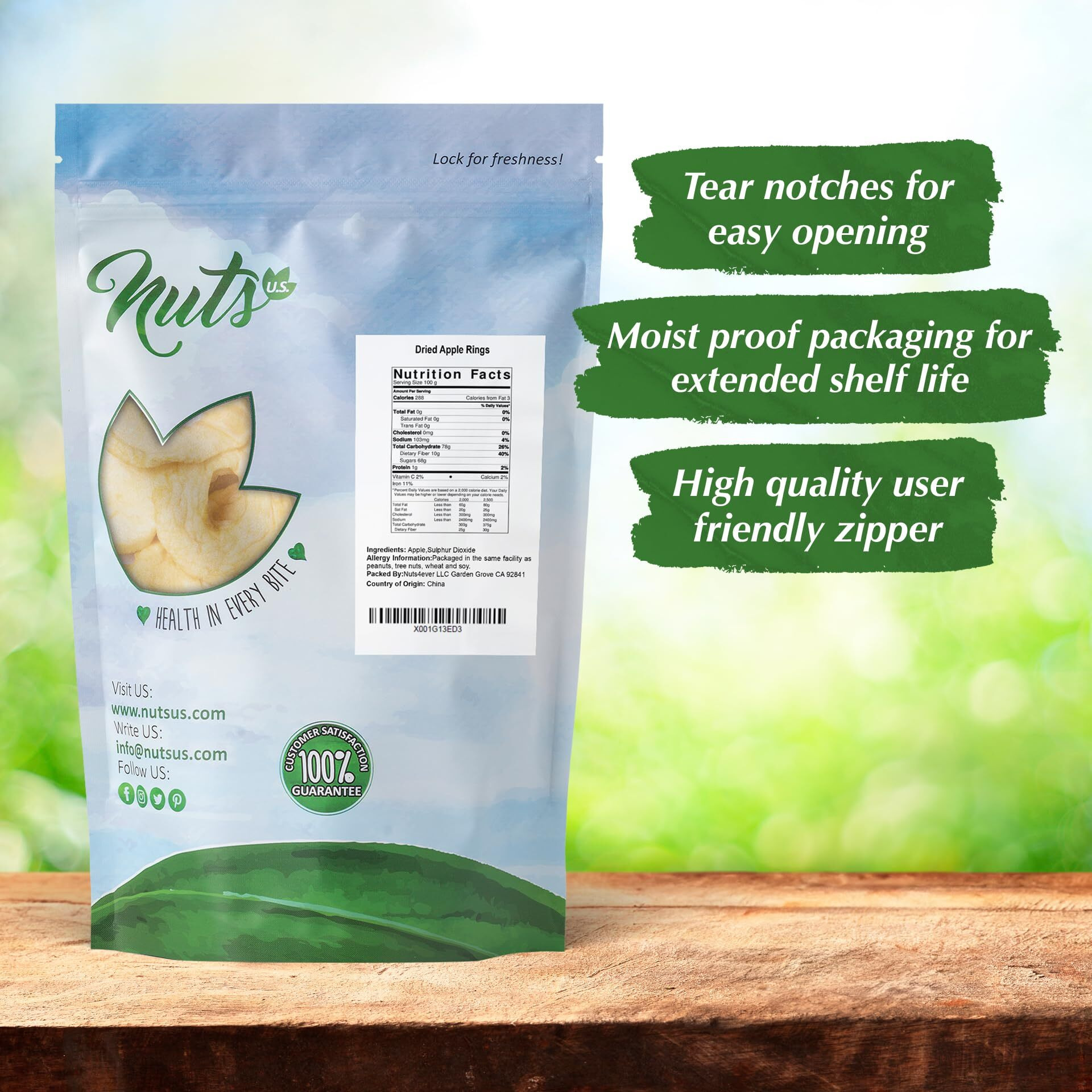 Nuts U.S. - Dried Apple Rings | No Added Sugar | No Artificial Color | Chewy Texture | Non-Gmo | Juicy And Natural | Packed In A Resealable Bag (2 Lbs)
