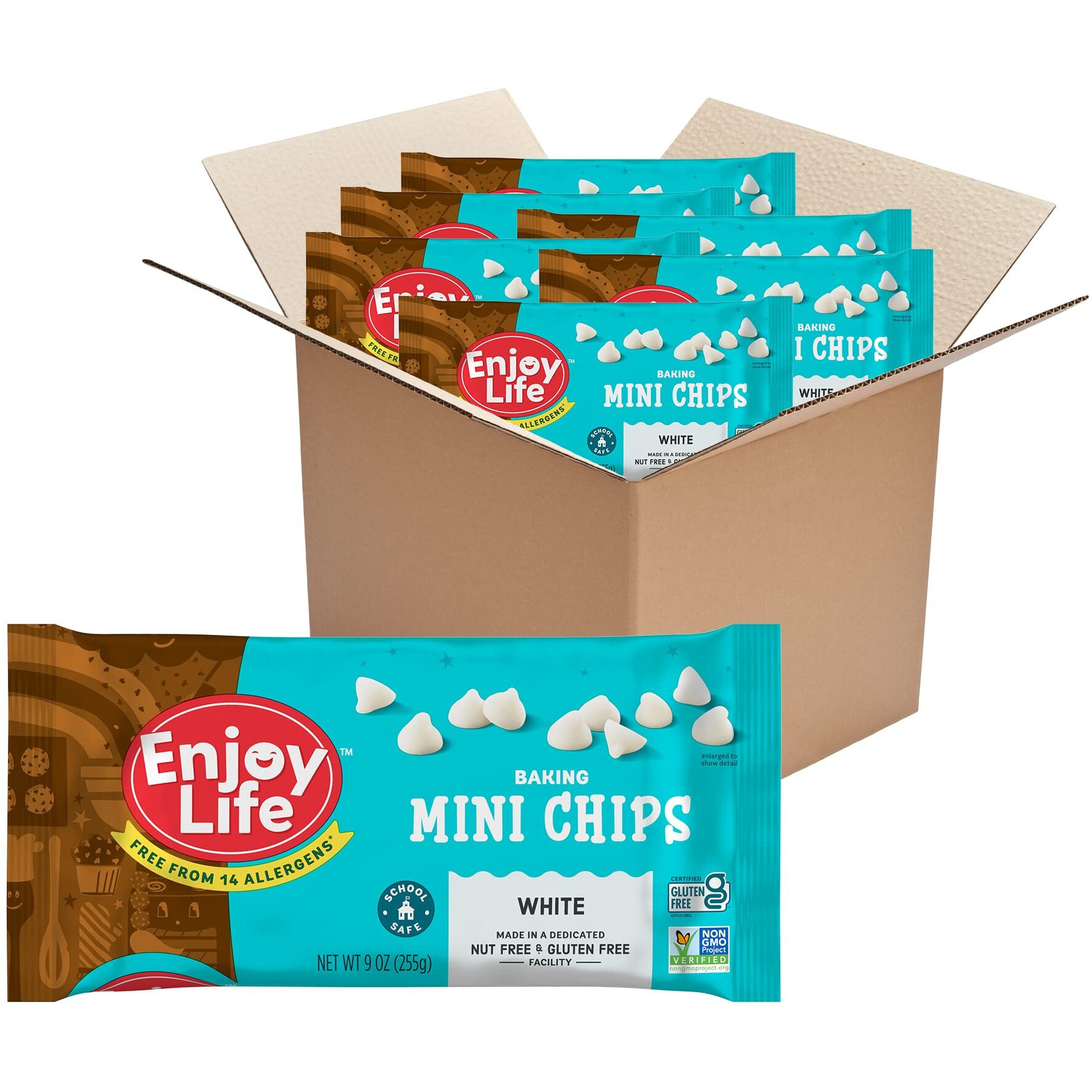 Enjoy Life Baking White Baking Chips, Dairy, Soy, & Nut Free, Non Gmo, Gluten Free, Vegan Chocolate Chips, 9 Oz (Pack Of 6), Bake The Best Brownies, Cakes, Cookies, & Pancakes